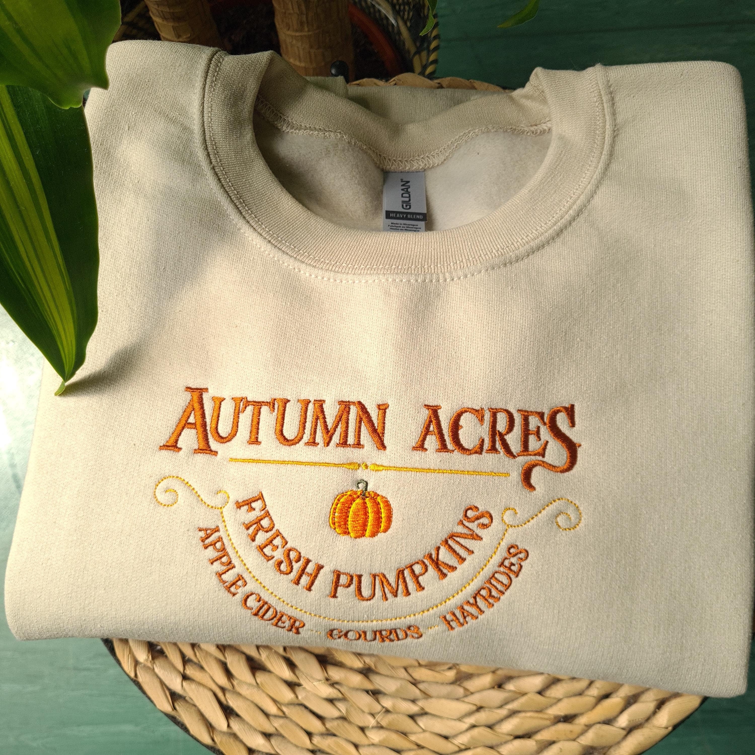 Embroidered Halloween Sweatshirt, Autumn Acres Embroidered Sweatshirt, Pumpkin Patch Fall Sweatshirt, Vintage Autumn Crewneck, Halloween Giftsr EBAC46