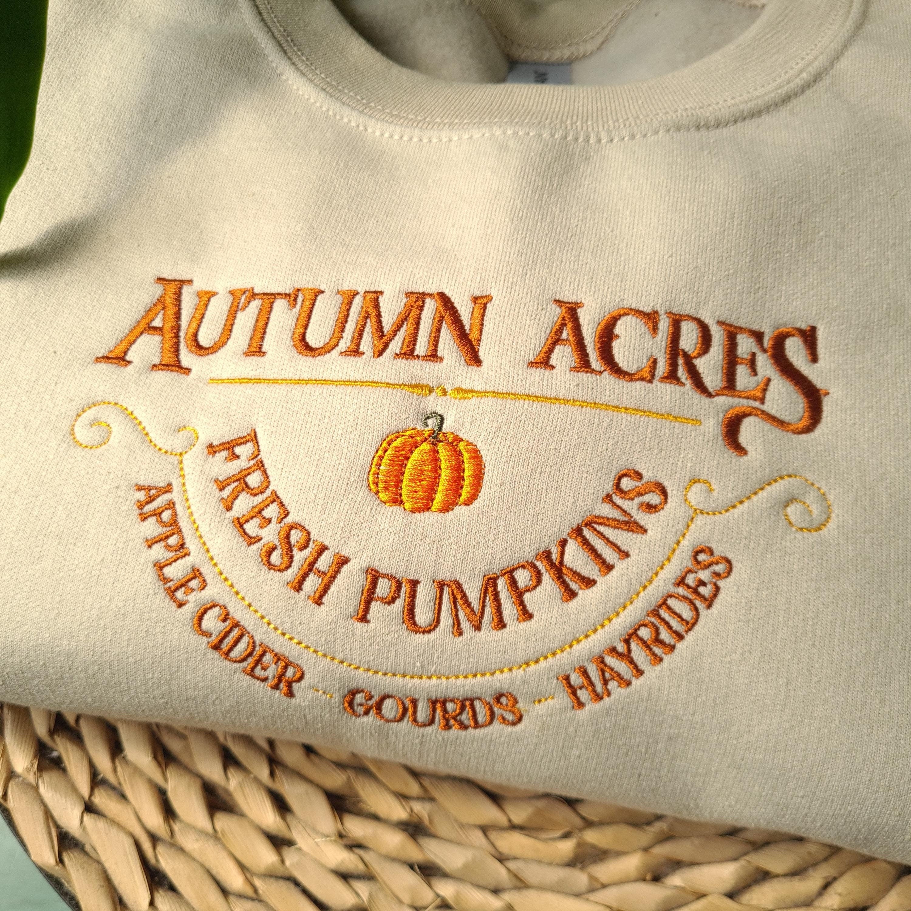 Embroidered Halloween Sweatshirt, Autumn Acres Embroidered Sweatshirt, Pumpkin Patch Fall Sweatshirt, Vintage Autumn Crewneck, Halloween Giftsr EBAC46