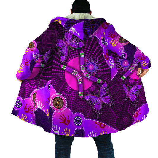 Aboriginal Naidoc Week Purple Butterflies Cloak , Hooded Cloak