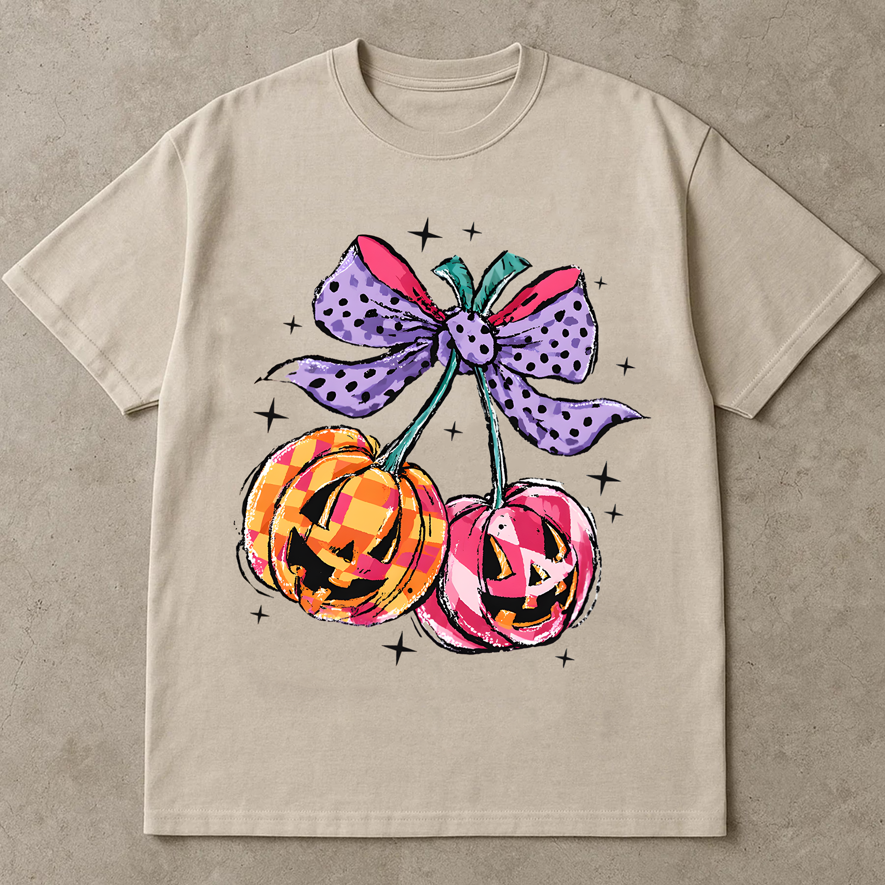 Cute Halloween Pumpkin T-Shirt, Pink & Plaid Jack-O'-Lanterns with Bow, Aesthetic Spooky Season Tee, Fall Shirt for Women, Halloween Gift