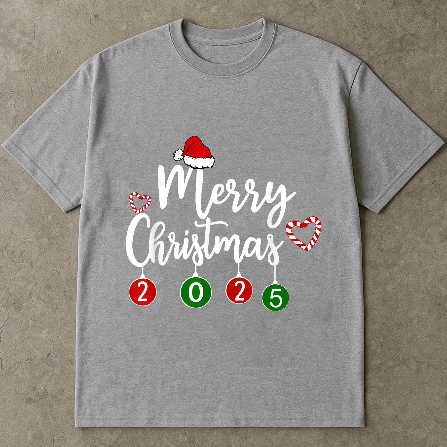 Merry Christmas 2025 Shirt, Santa Hat Holiday Tee, Cute Candy Cane Design Top, Family Matching Christmas Outfit, Festive Gift Shirt