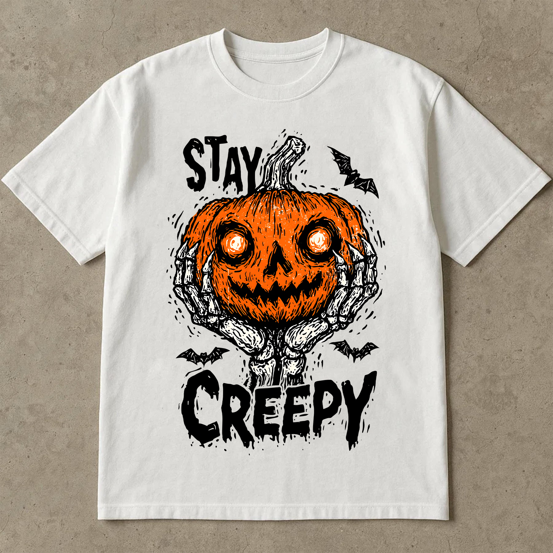Stay Creepy Halloween T-Shirt, Scary Pumpkin Face Shirt, Skeleton Hands Tee, Creepy Fall Shirt for Halloween