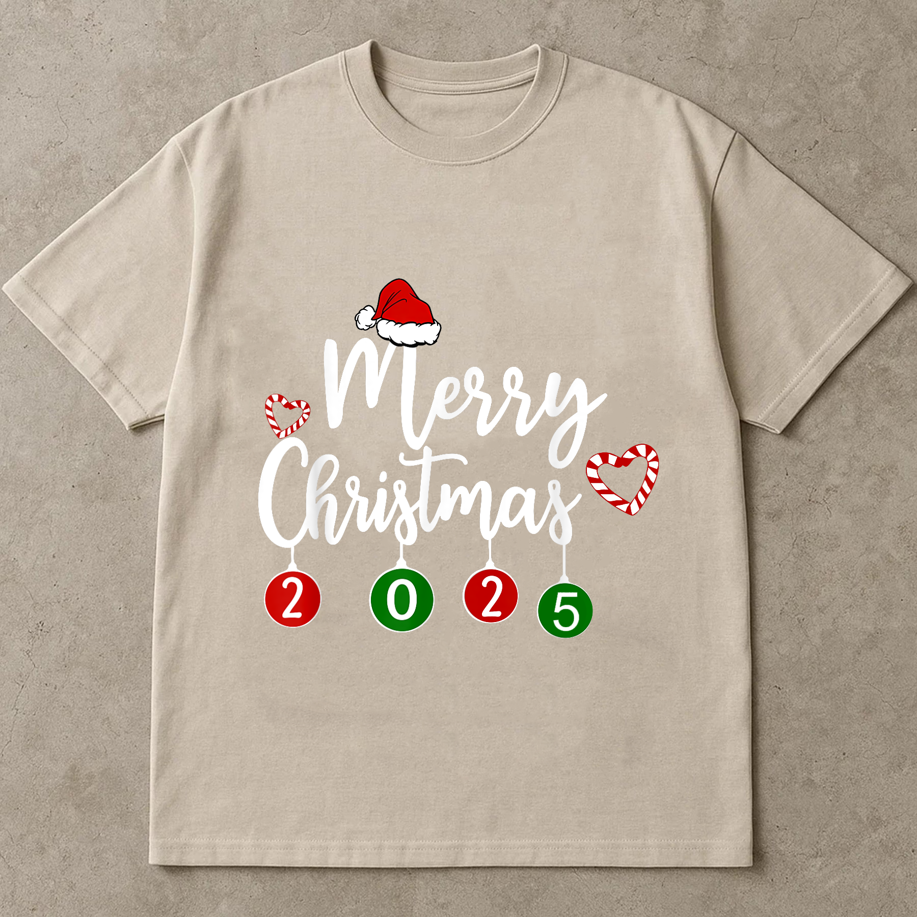 Merry Christmas 2025 Shirt, Santa Hat Holiday Tee, Cute Candy Cane Design Top, Family Matching Christmas Outfit, Festive Gift Shirt