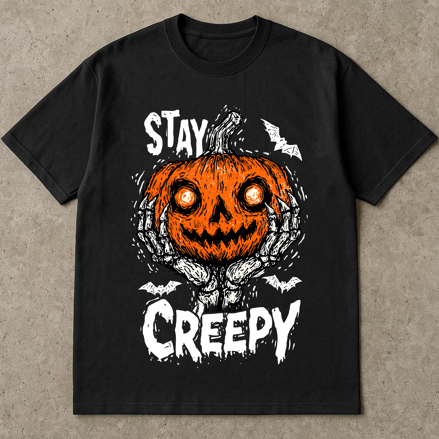 Stay Creepy Halloween T-Shirt, Scary Pumpkin Face Shirt, Skeleton Hands Tee, Creepy Fall Shirt for Halloween