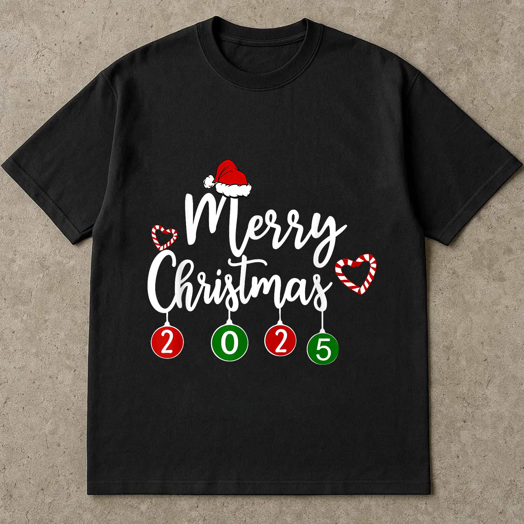 Merry Christmas 2025 Shirt, Santa Hat Holiday Tee, Cute Candy Cane Design Top, Family Matching Christmas Outfit, Festive Gift Shirt