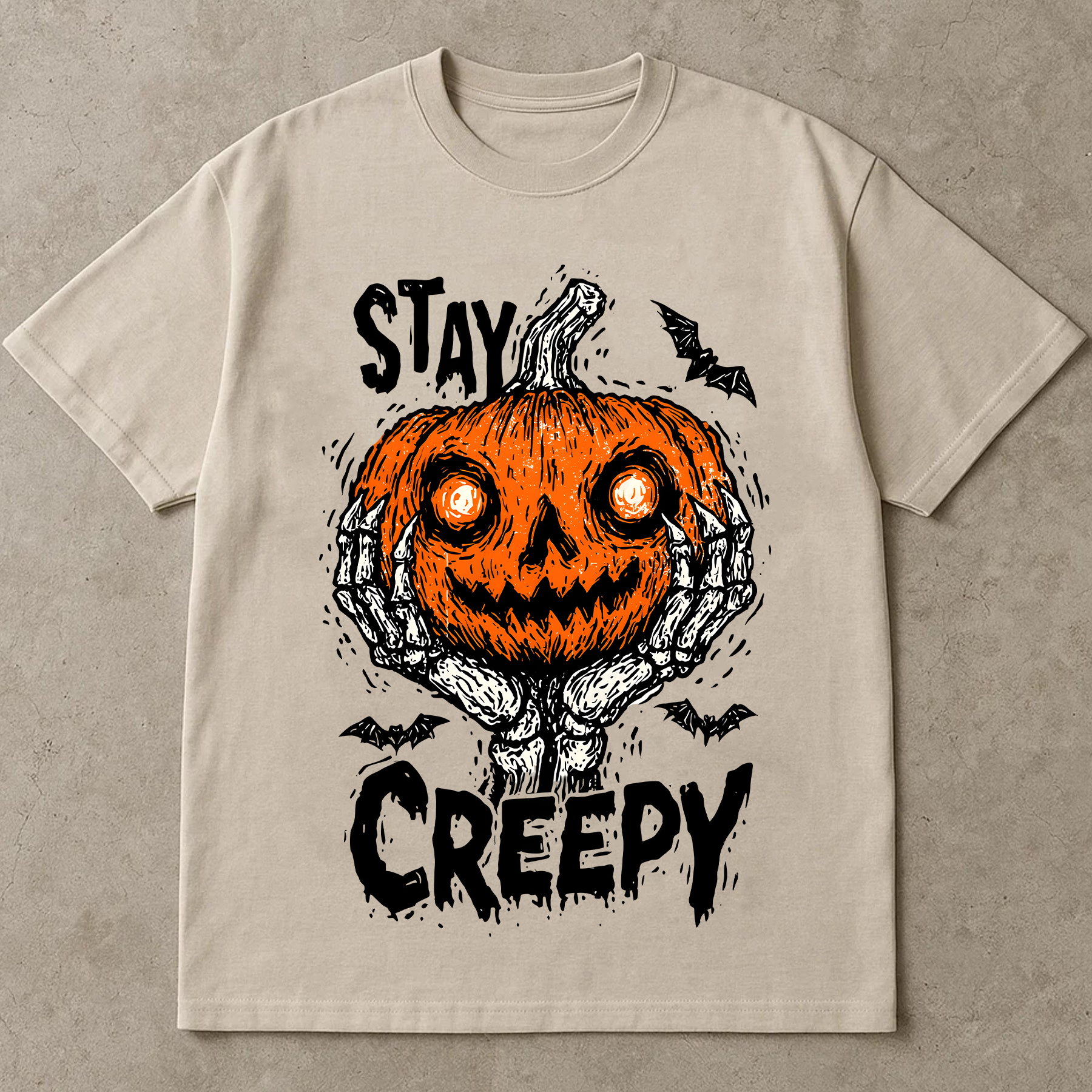 Stay Creepy Halloween T-Shirt, Scary Pumpkin Face Shirt, Skeleton Hands Tee, Creepy Fall Shirt for Halloween