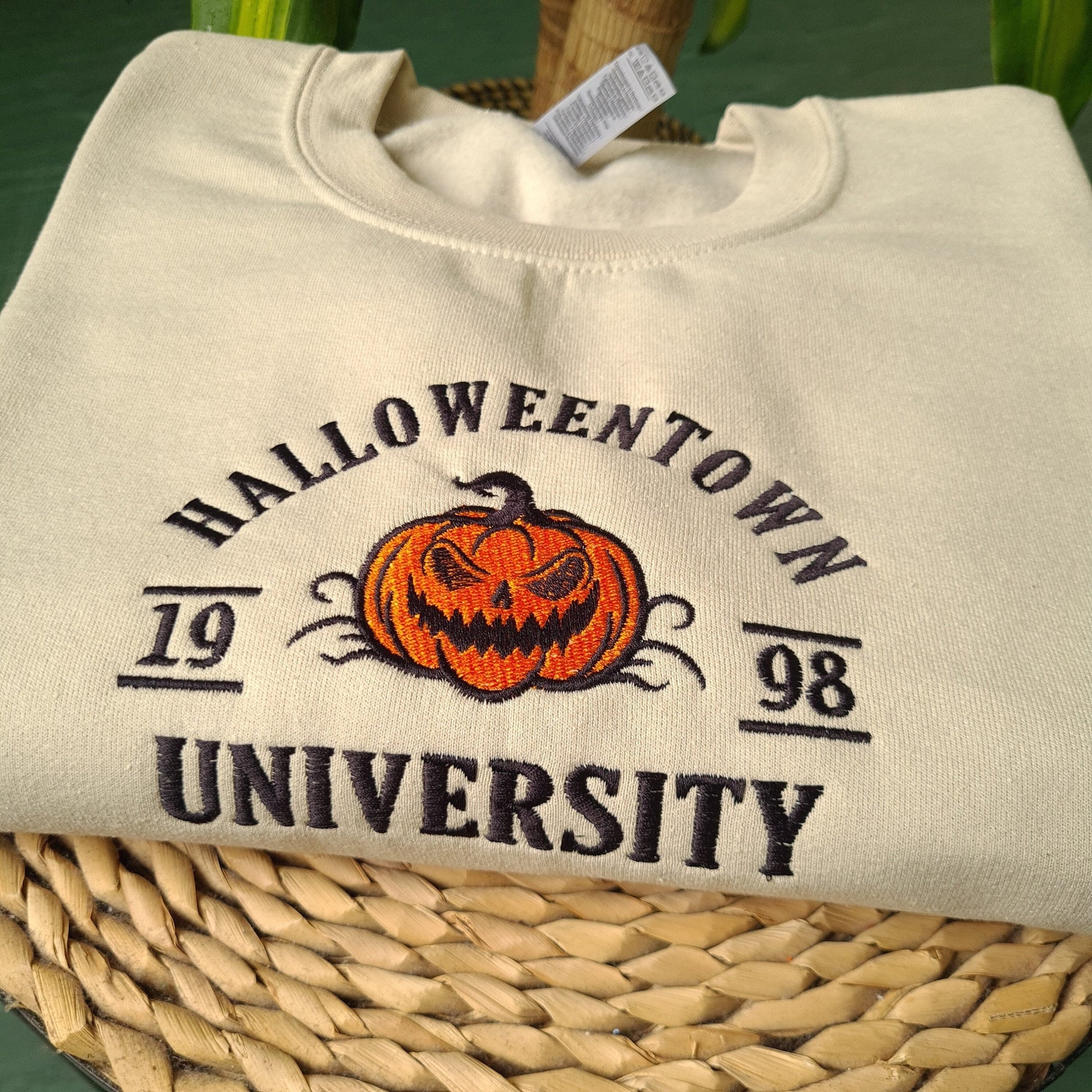 Embroidered Sweatshirt, Halloween Town Sweatshirt, Vintage Halloween Crewneck, Embroidered Pumpkin Sweatshirt, Halloween Movie Sweatshirt EBAC48