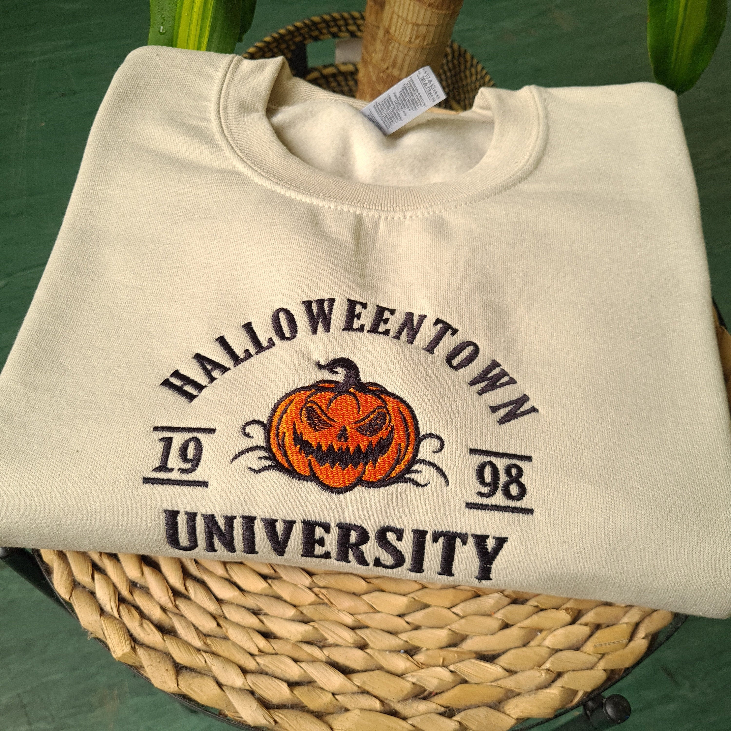 Embroidered Sweatshirt, Halloween Town Sweatshirt, Vintage Halloween Crewneck, Embroidered Pumpkin Sweatshirt, Halloween Movie Sweatshirt EBAC48