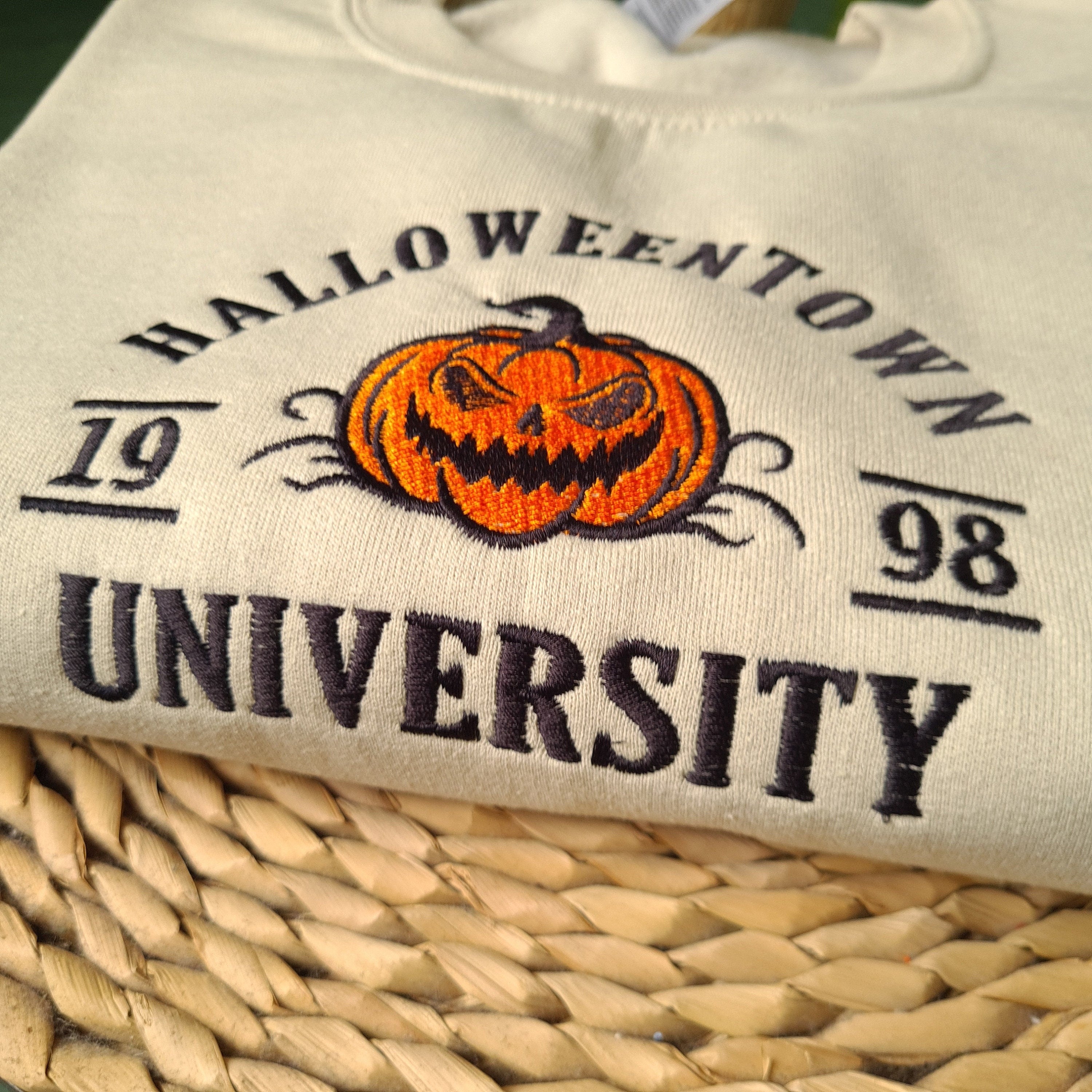 Embroidered Sweatshirt, Halloween Town Sweatshirt, Vintage Halloween Crewneck, Embroidered Pumpkin Sweatshirt, Halloween Movie Sweatshirt EBAC48