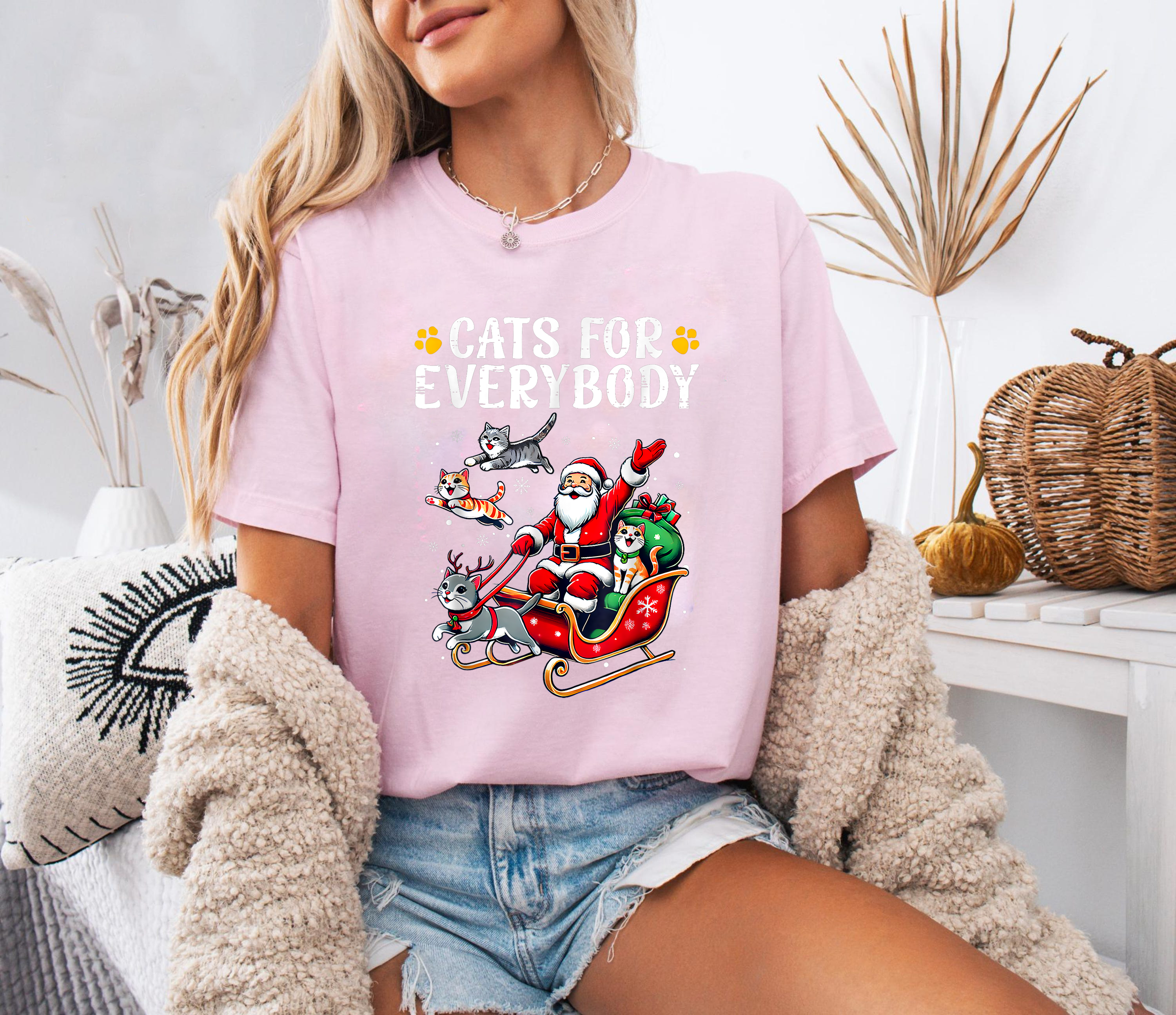 Cats For Everybody Shirt, Funny Cat Christmas Tee, Santa Sleigh Holiday Top, Cute Kitty Gift Shirt, Festive Cat Lover Xmas Outfit