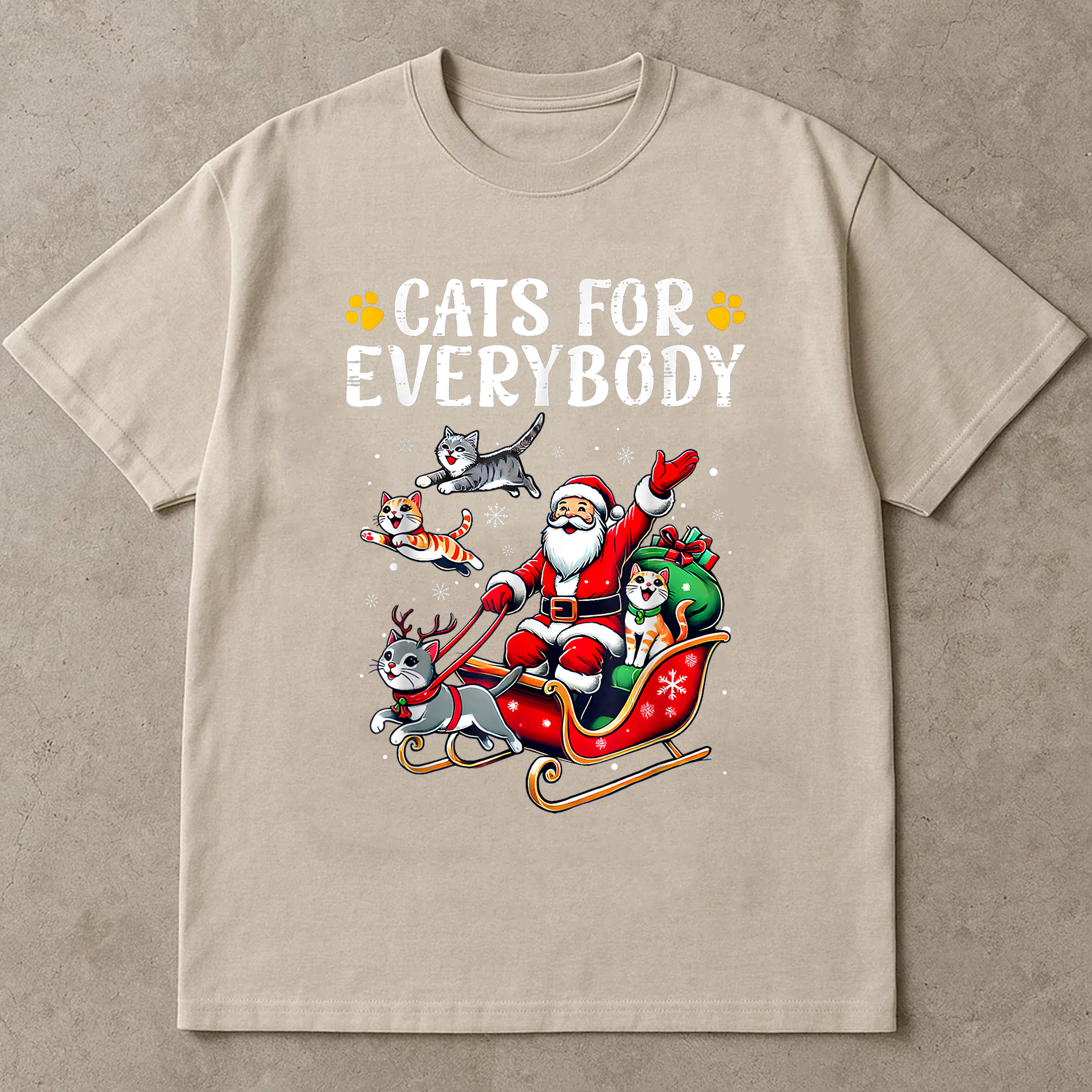 Cats For Everybody Shirt, Funny Cat Christmas Tee, Santa Sleigh Holiday Top, Cute Kitty Gift Shirt, Festive Cat Lover Xmas Outfit