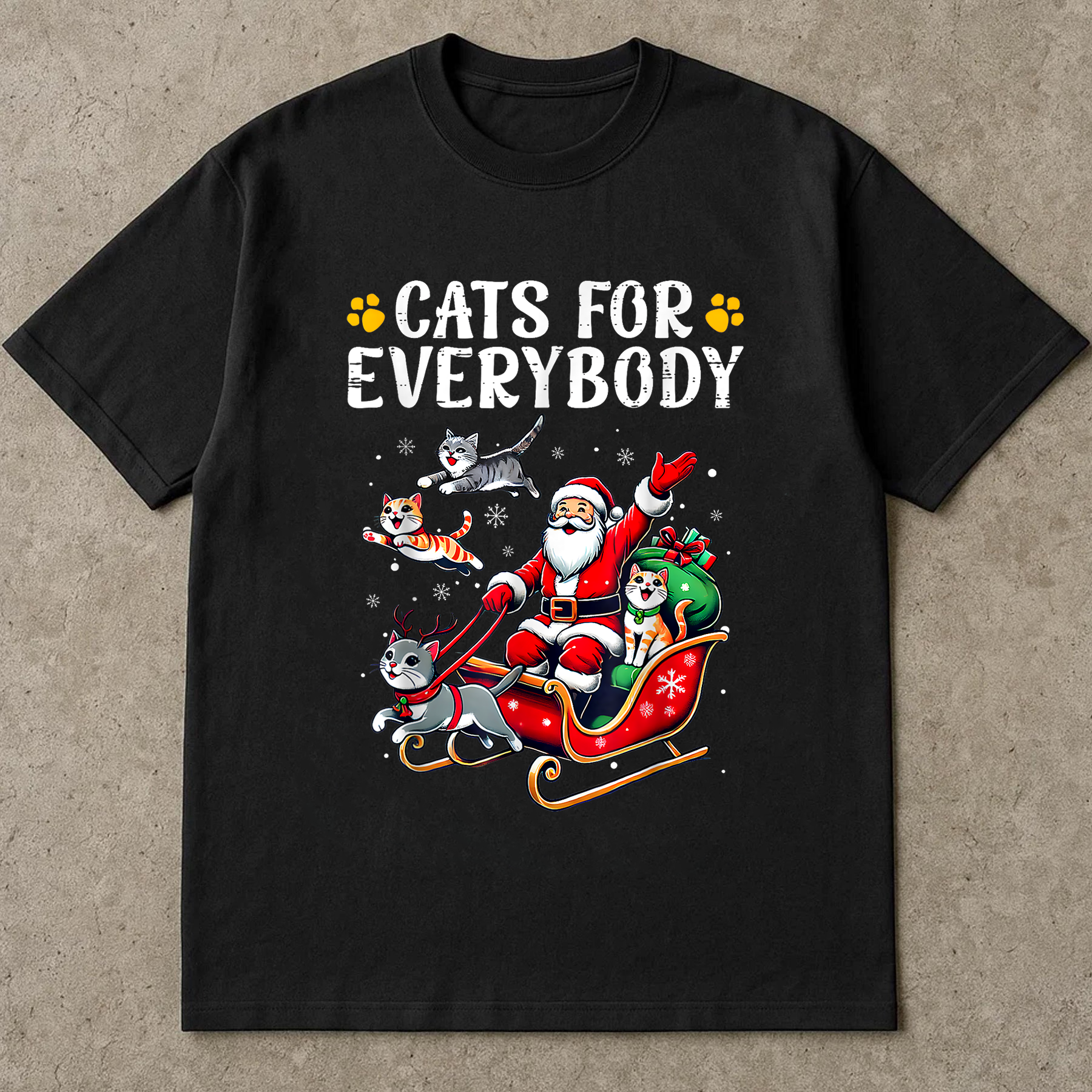 Cats For Everybody Shirt, Funny Cat Christmas Tee, Santa Sleigh Holiday Top, Cute Kitty Gift Shirt, Festive Cat Lover Xmas Outfit