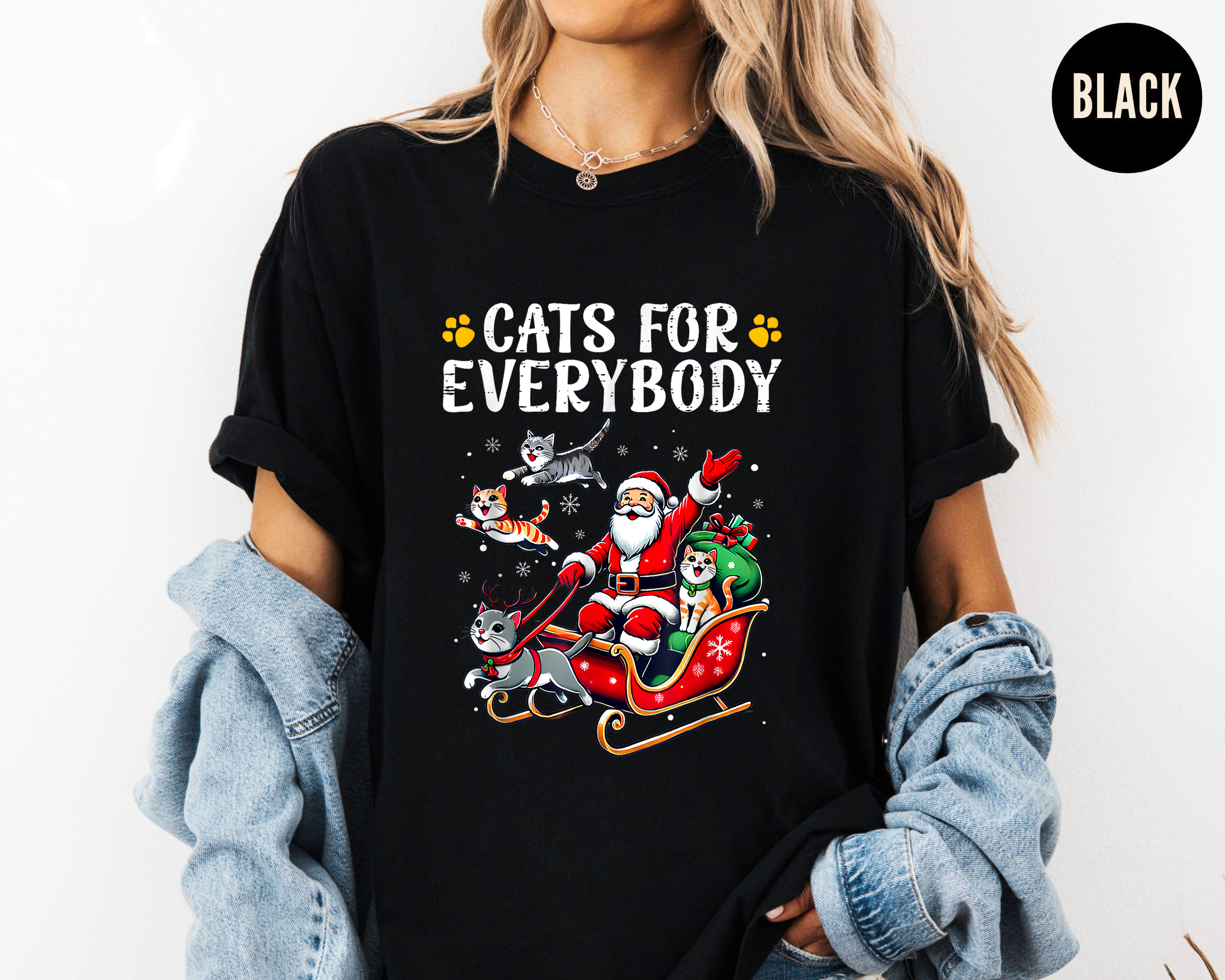 Cats For Everybody Shirt, Funny Cat Christmas Tee, Santa Sleigh Holiday Top, Cute Kitty Gift Shirt, Festive Cat Lover Xmas Outfit