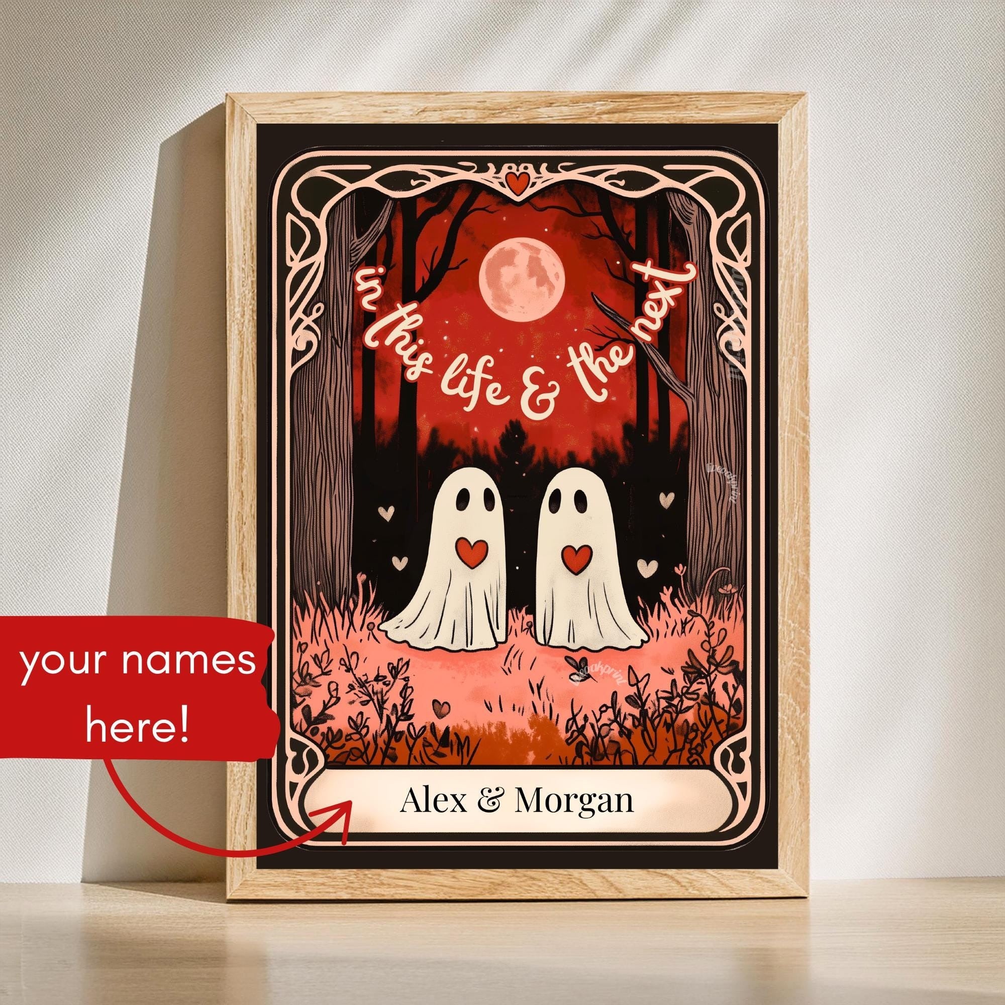 Personalized "In This Life and the Next" Ghost Print, Custom Gifts Halloween For Couple, Engagement or Anniversary Present, Whimsical Gothic