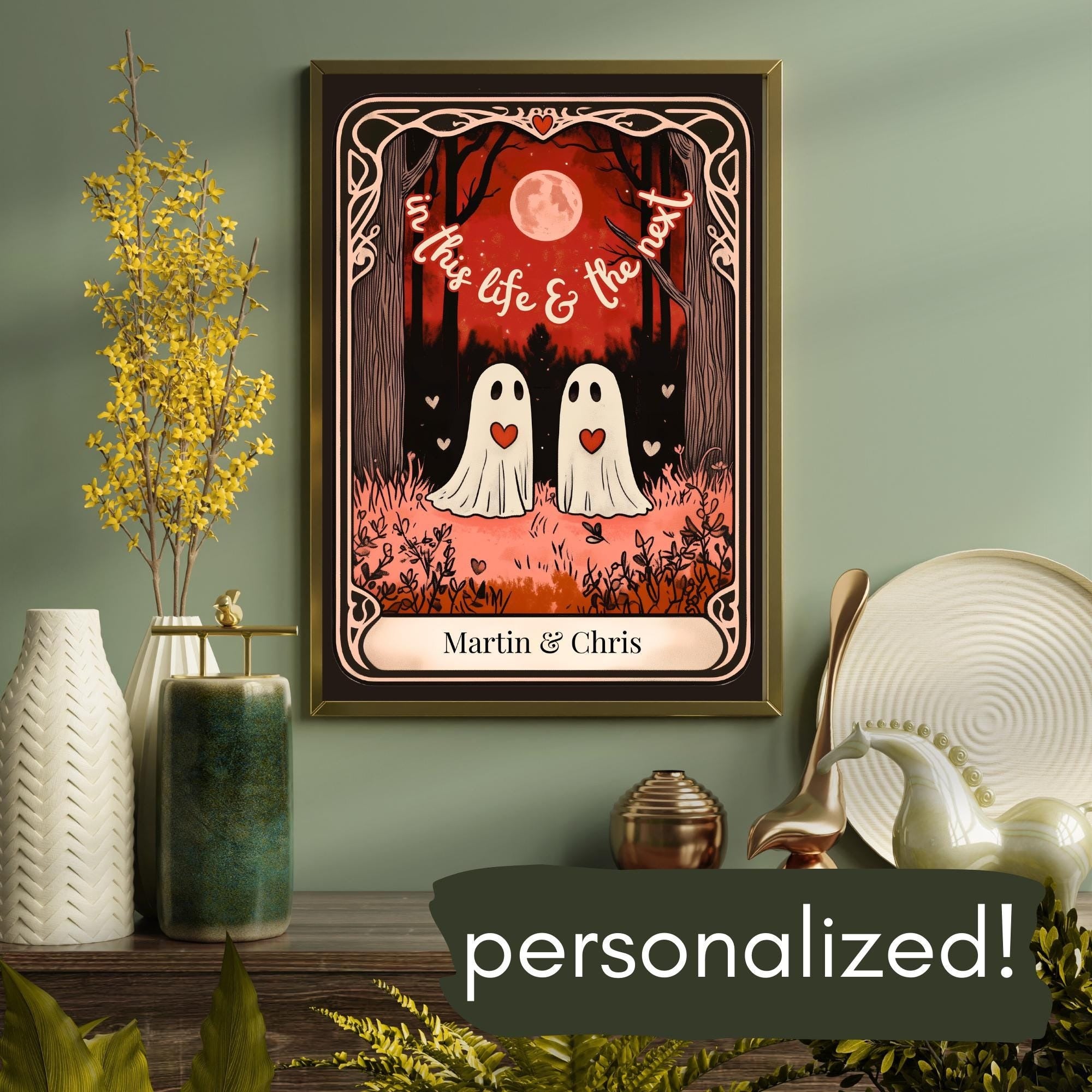 Personalized "In This Life and the Next" Ghost Print, Custom Gifts Halloween For Couple, Engagement or Anniversary Present, Whimsical Gothic