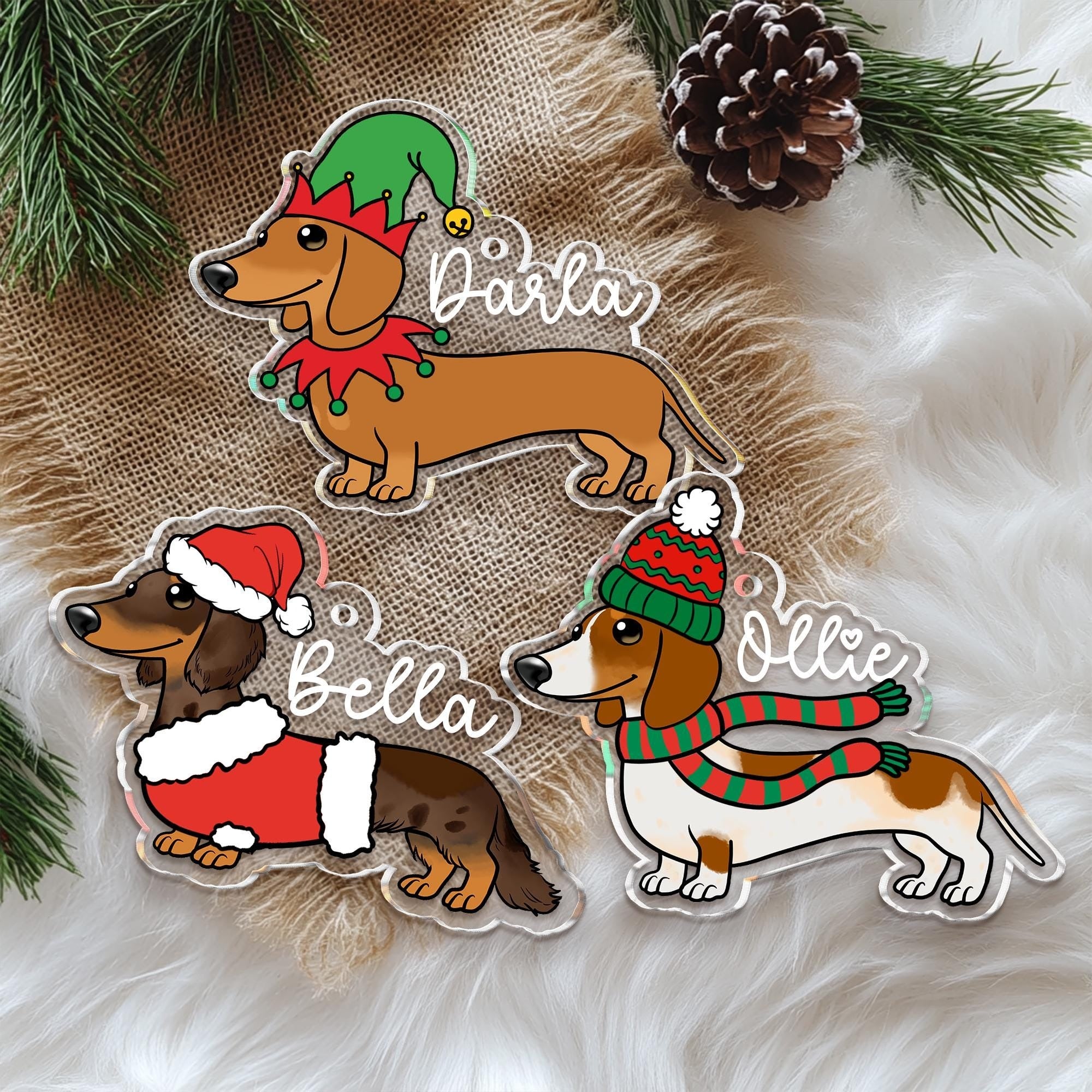 Personalized Dachshund Christmas Ornament, Custom Dog Ornament with Name, Holiday Pet Ornament, Dachshund Lovers Gift, Xmas Tree Decor