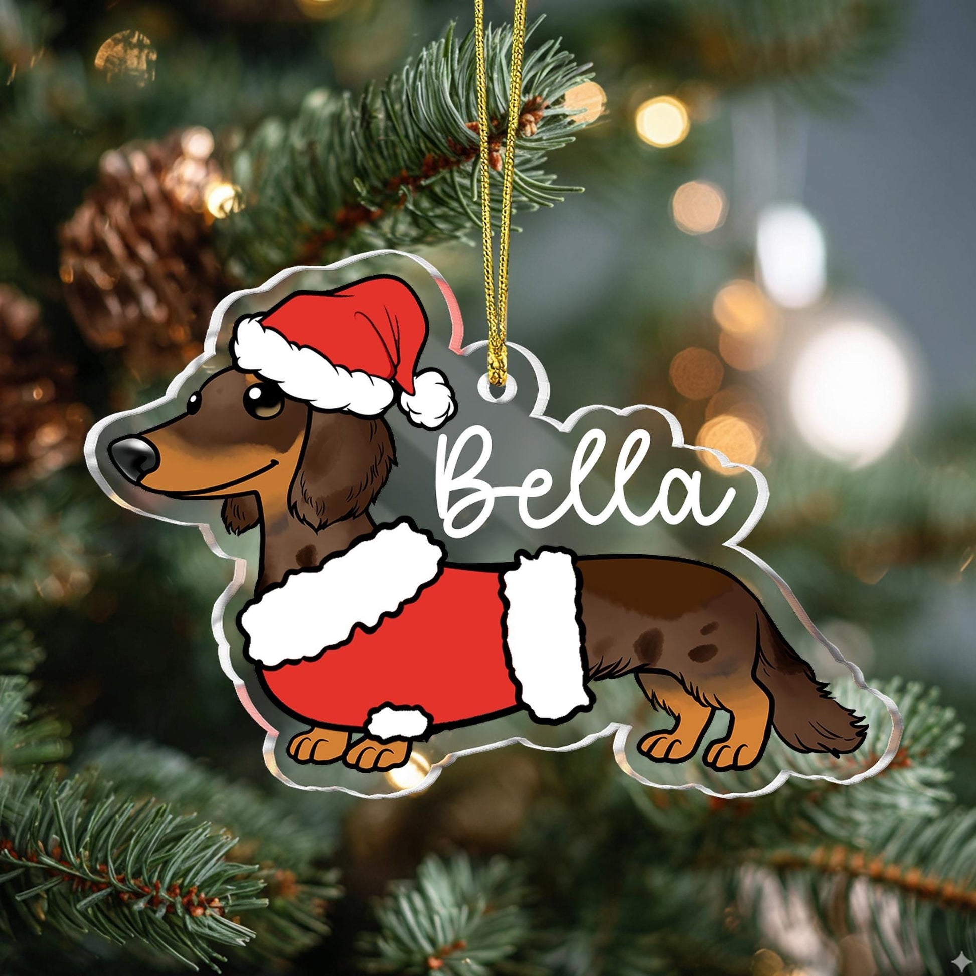 Personalized Dachshund Christmas Ornament, Custom Dog Ornament with Name, Holiday Pet Ornament, Dachshund Lovers Gift, Xmas Tree Decor