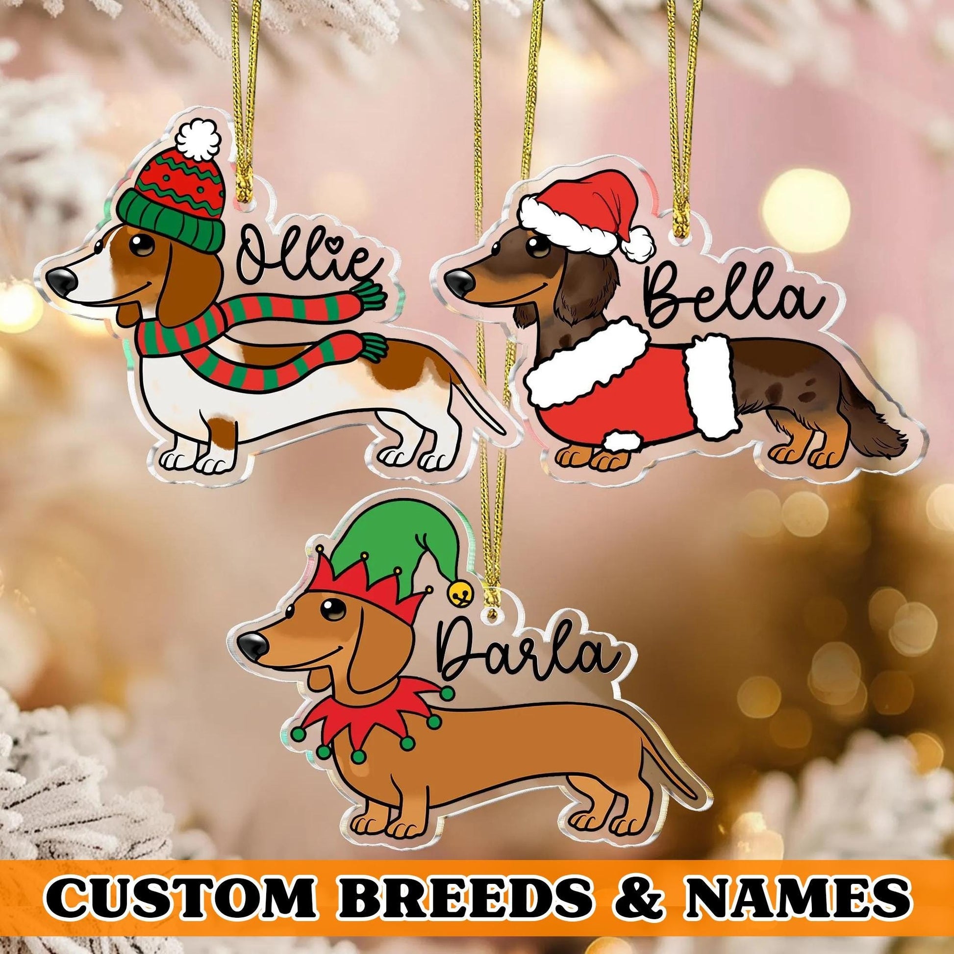 Personalized Dachshund Christmas Ornament, Custom Dog Ornament with Name, Holiday Pet Ornament, Dachshund Lovers Gift, Xmas Tree Decor