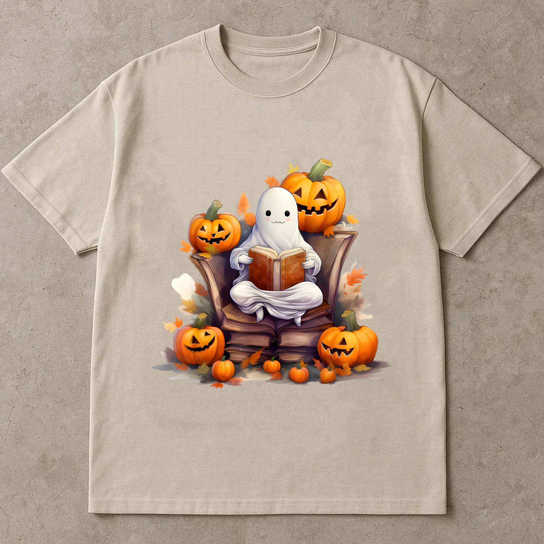 Cute Halloween Ghost, Pumpkin Book Lover Tee, Spooky Fall Shirt, Cozy Halloween Aesthetic Graphic Tee