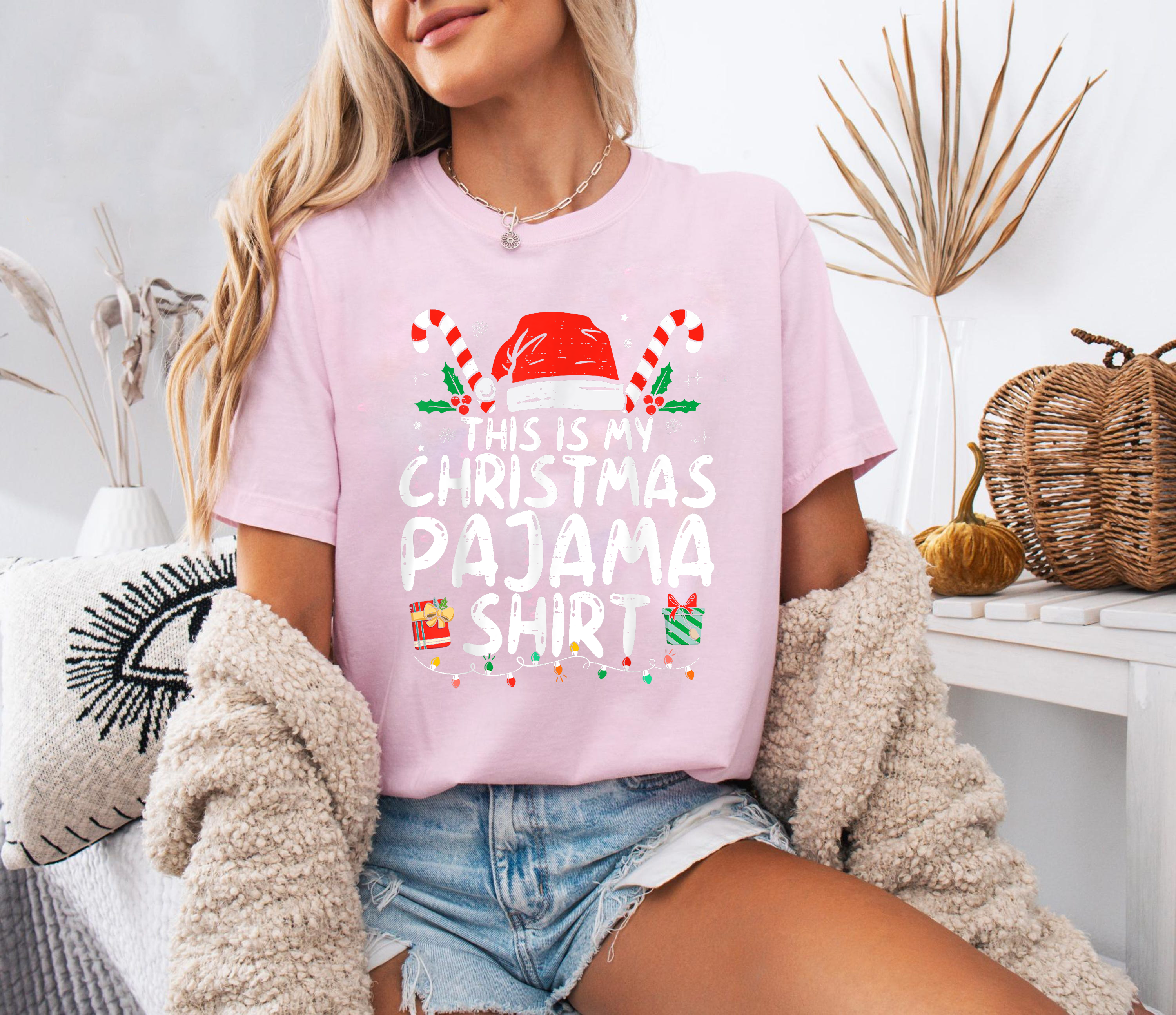 This Is My Christmas Pajama Shirt, Cute Holiday Sleep Tee, Santa Hat Candy Cane Top, Cozy Matching Outfit, Family Christmas Gift