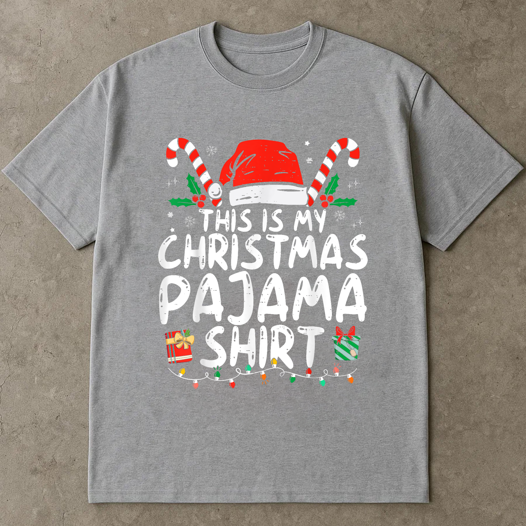 This Is My Christmas Pajama Shirt, Cute Holiday Sleep Tee, Santa Hat Candy Cane Top, Cozy Matching Outfit, Family Christmas Gift
