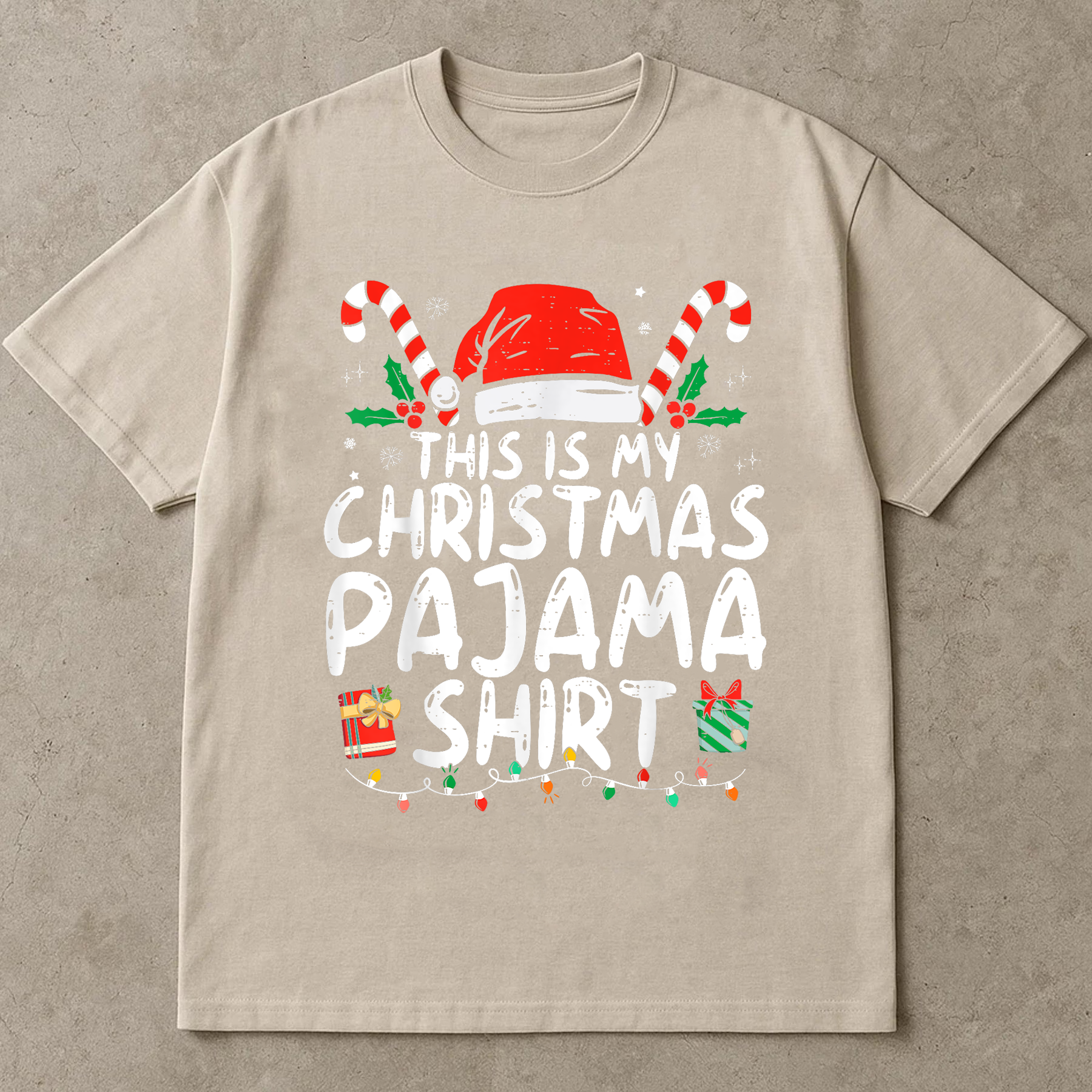 This Is My Christmas Pajama Shirt, Cute Holiday Sleep Tee, Santa Hat Candy Cane Top, Cozy Matching Outfit, Family Christmas Gift