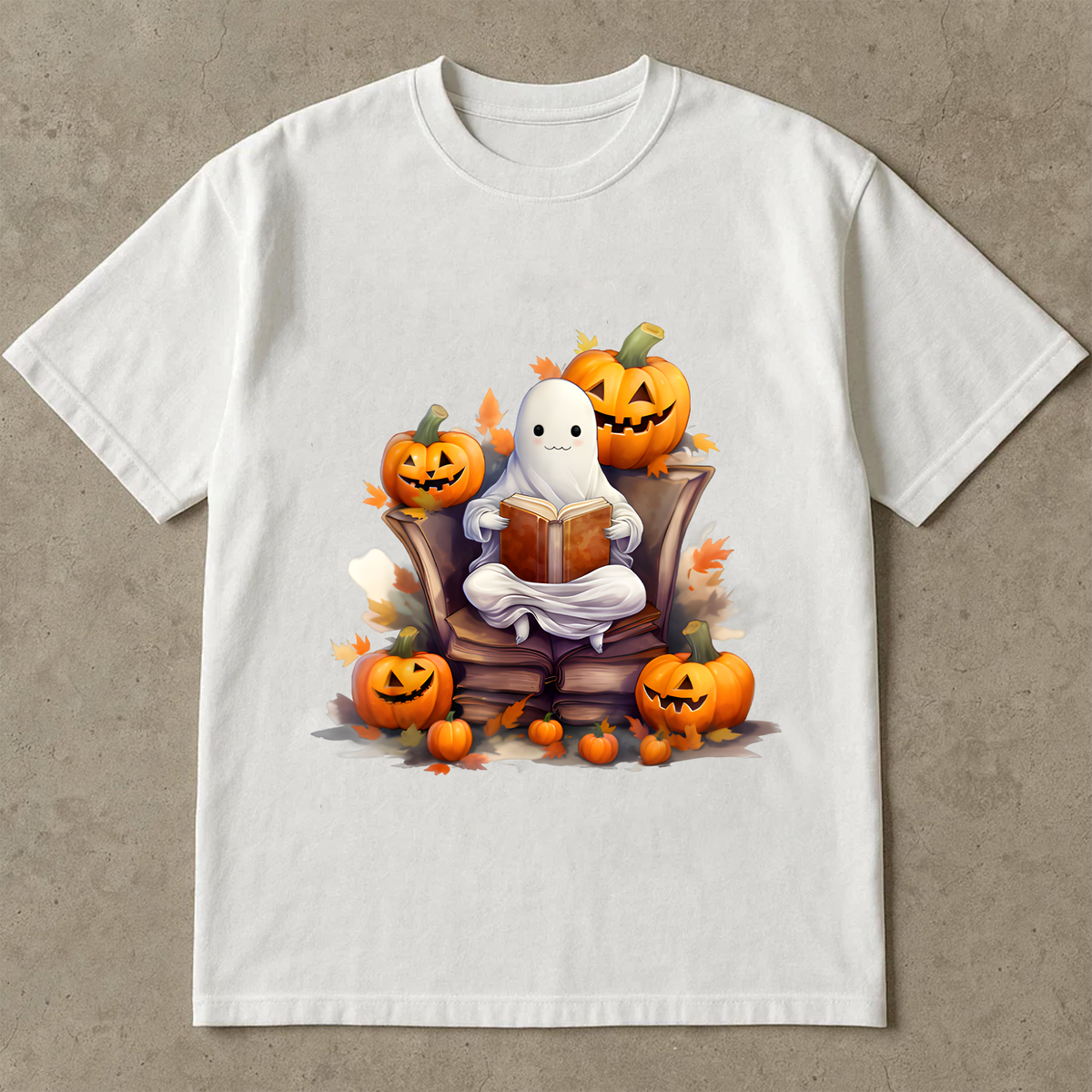 Cute Halloween Ghost, Pumpkin Book Lover Tee, Spooky Fall Shirt, Cozy Halloween Aesthetic Graphic Tee