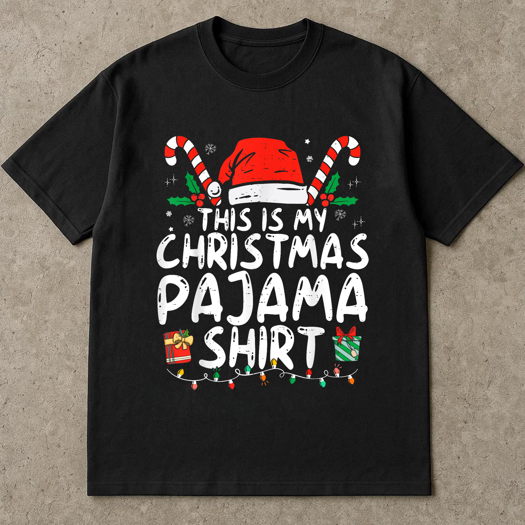 This Is My Christmas Pajama Shirt, Cute Holiday Sleep Tee, Santa Hat Candy Cane Top, Cozy Matching Outfit, Family Christmas Gift