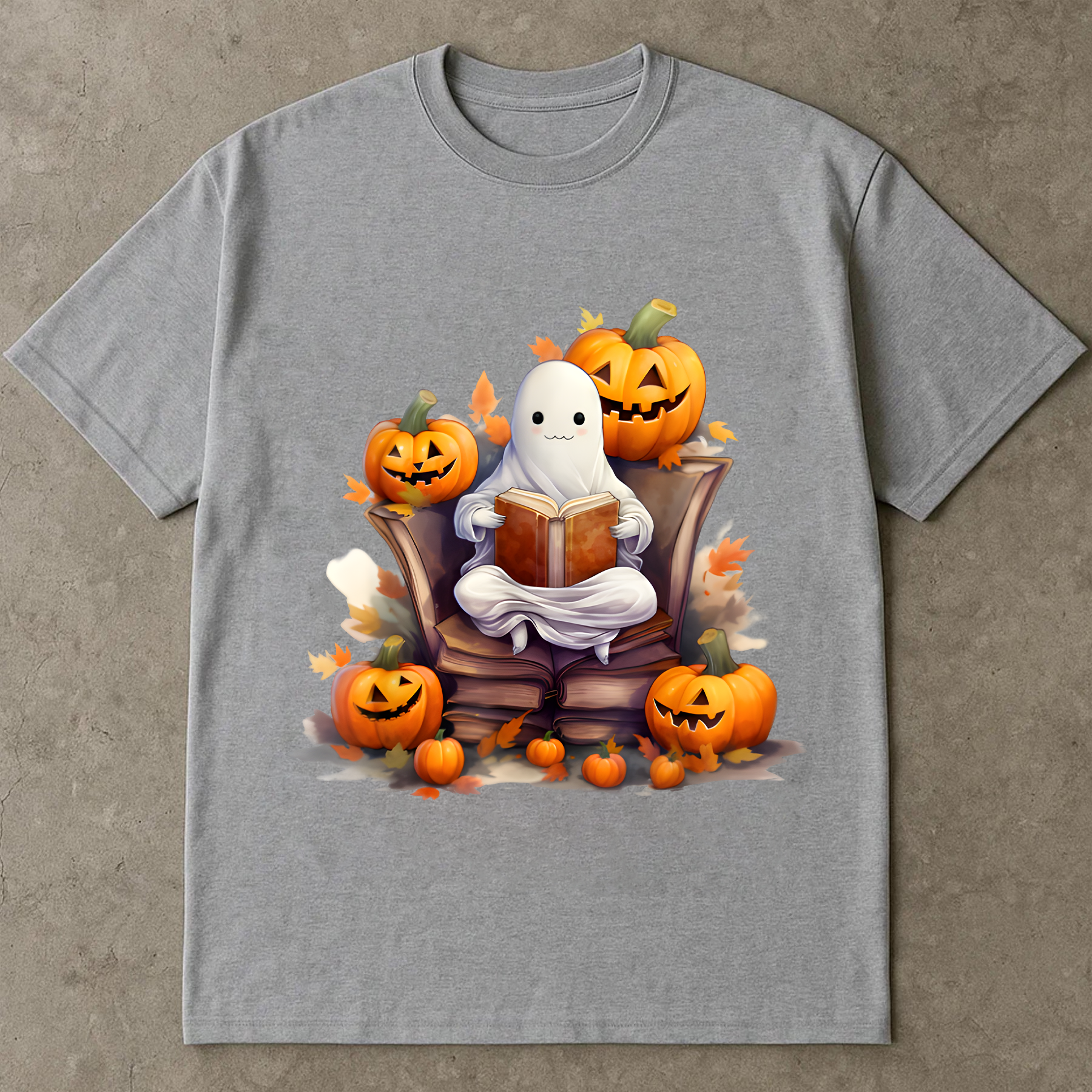 Cute Halloween Ghost, Pumpkin Book Lover Tee, Spooky Fall Shirt, Cozy Halloween Aesthetic Graphic Tee