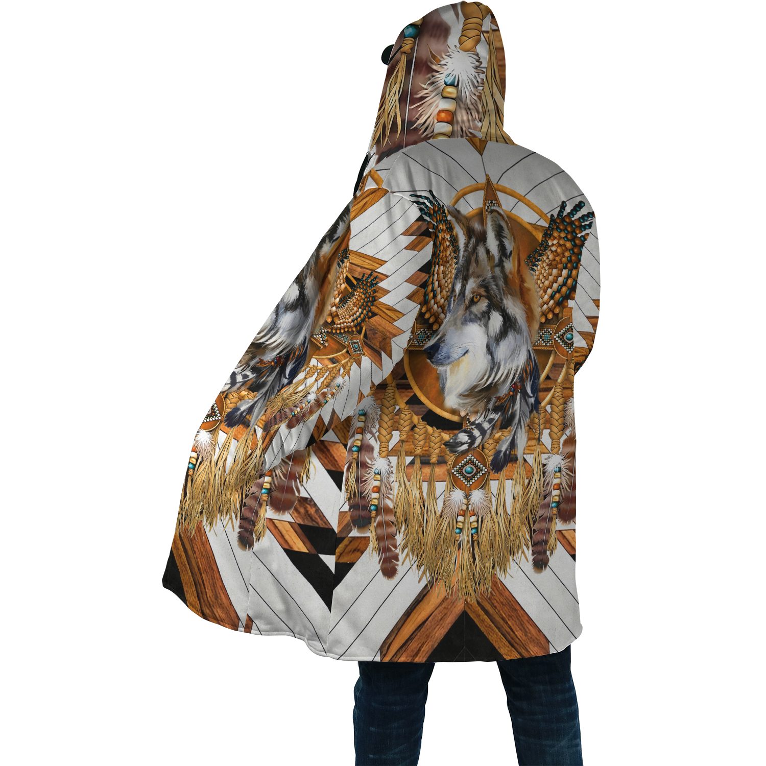 Native America Wolf 3D Over Printed Cloak