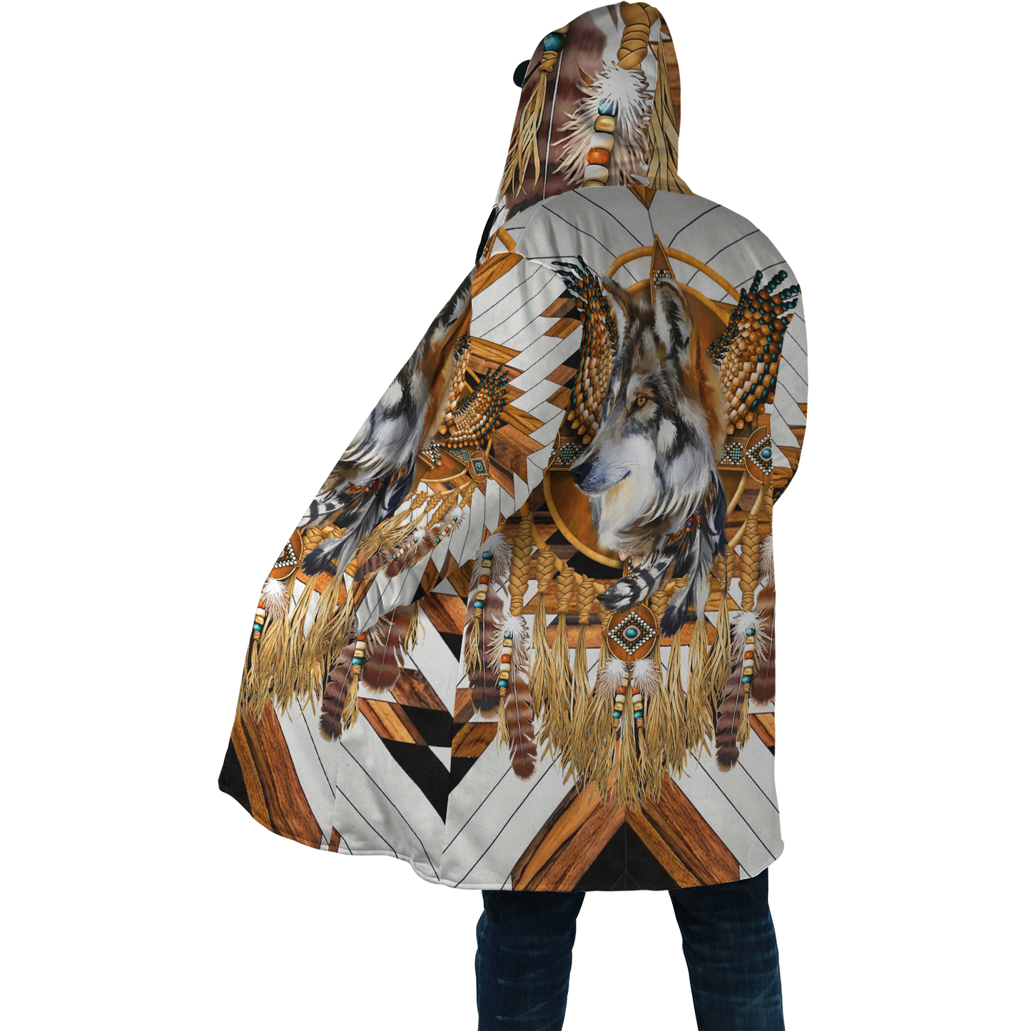 Native America Wolf 3D Over Printed Cloak