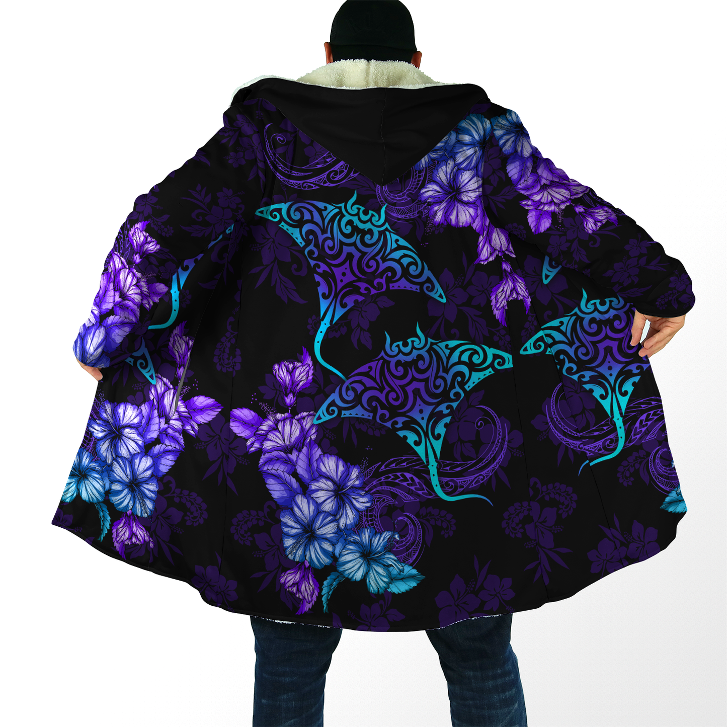 Beautiful Ray Hibiscus Hawaii Cloak, Hooded Cloak