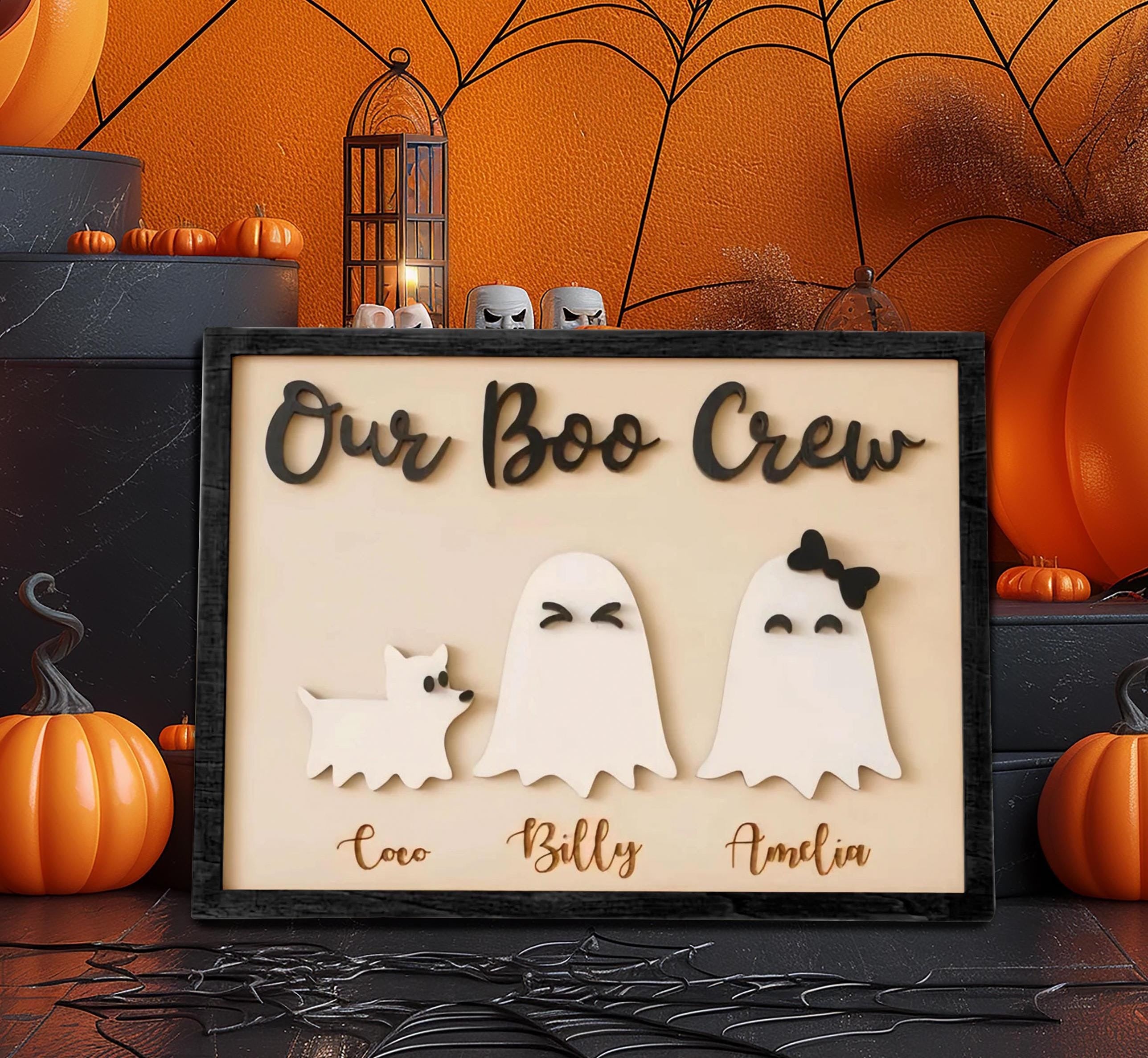 Halloween Family Frame Art, Personalized Ghosts Framed, My Boo Pumpkin Sign, Halloween Ghost Family, Custom Family Sign with Pets, Custom Gifts For Couple