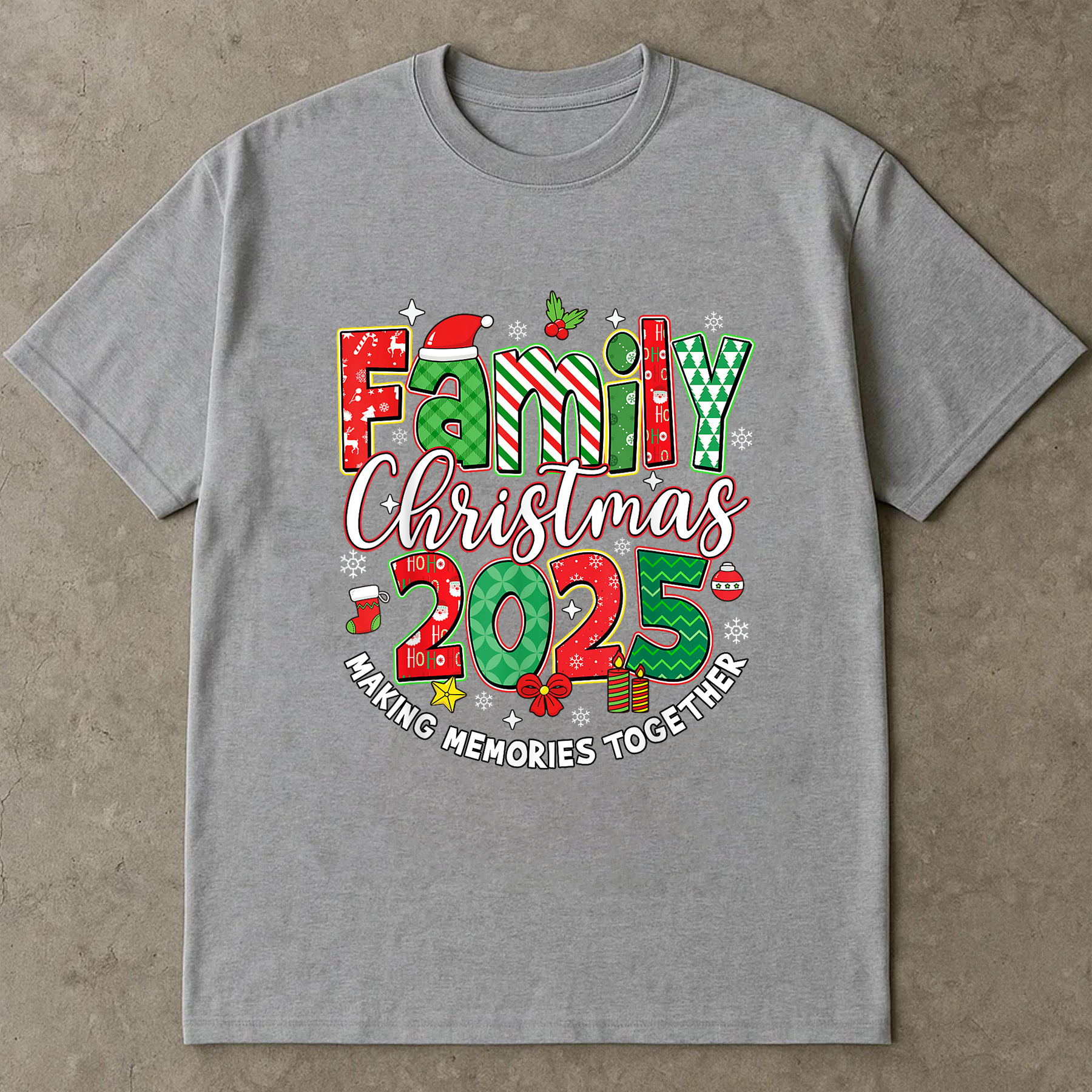Family Christmas 2025 Shirt, Matching Holiday Tee, Candy Cane Lettering Top, Cozy Festive Outfit, Family Christmas Pajama Gift