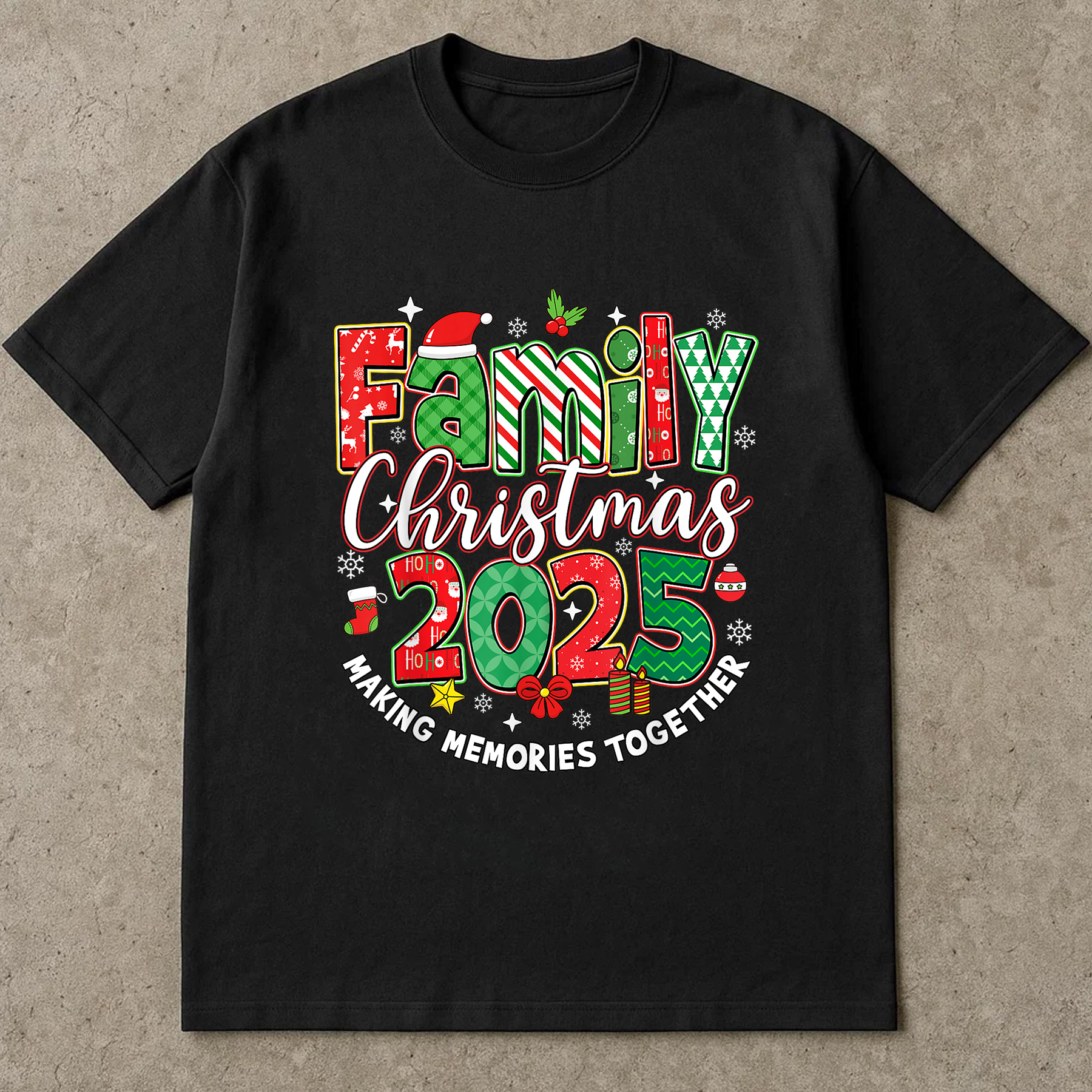 Family Christmas 2025 Shirt, Matching Holiday Tee, Candy Cane Lettering Top, Cozy Festive Outfit, Family Christmas Pajama Gift