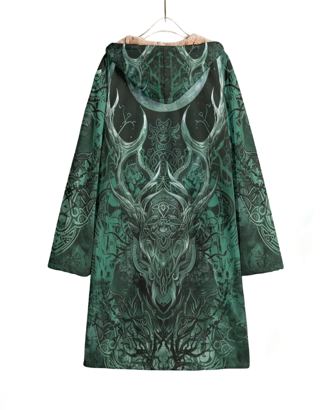 Viking Cloak with Antler Design – Warm Fleece Lined Cloak, Norse Mythology Inspired, Medieval Fantasy Cosplay, Winter Hooded Coat