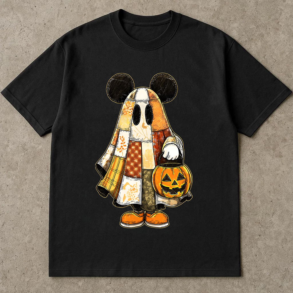 Retro Halloween Floral Cartoon Mouse Couple Shirt, Preppy Halloween Mouse And Friend Ghost Shirt, Spooky Cartoon Matching Shirt