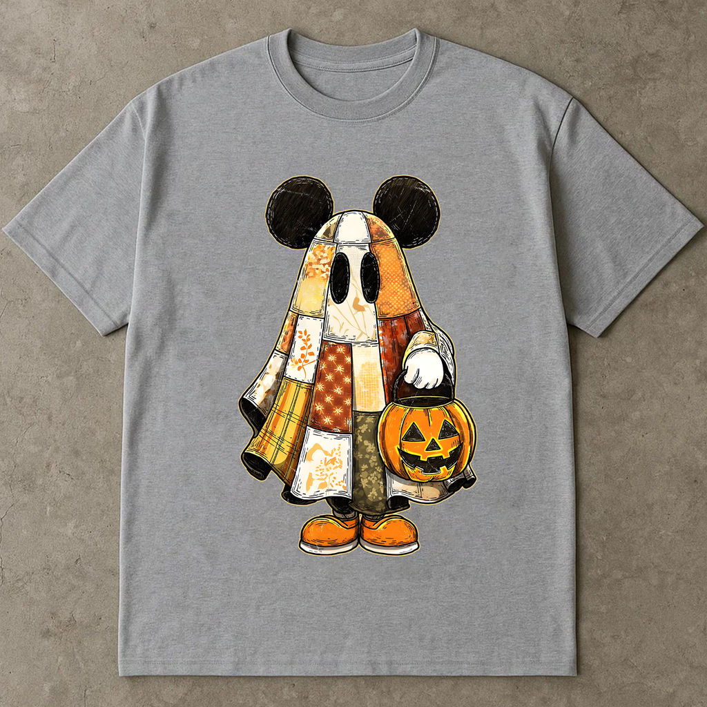 Retro Halloween Floral Cartoon Mouse Couple Shirt, Preppy Halloween Mouse And Friend Ghost Shirt, Spooky Cartoon Matching Shirt