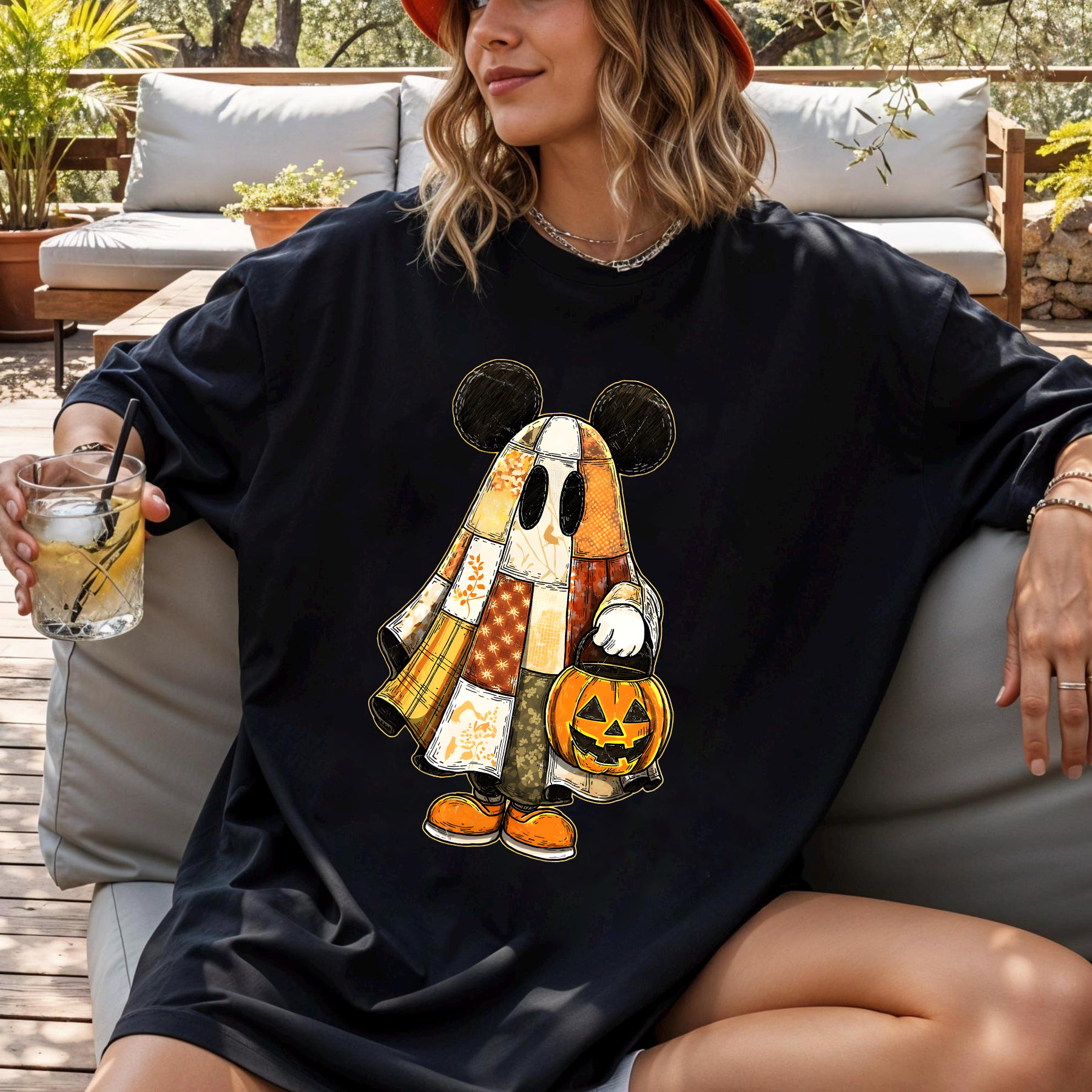 Retro Halloween Floral Cartoon Mouse Couple Shirt, Preppy Halloween Mouse And Friend Ghost Shirt, Spooky Cartoon Matching Shirt