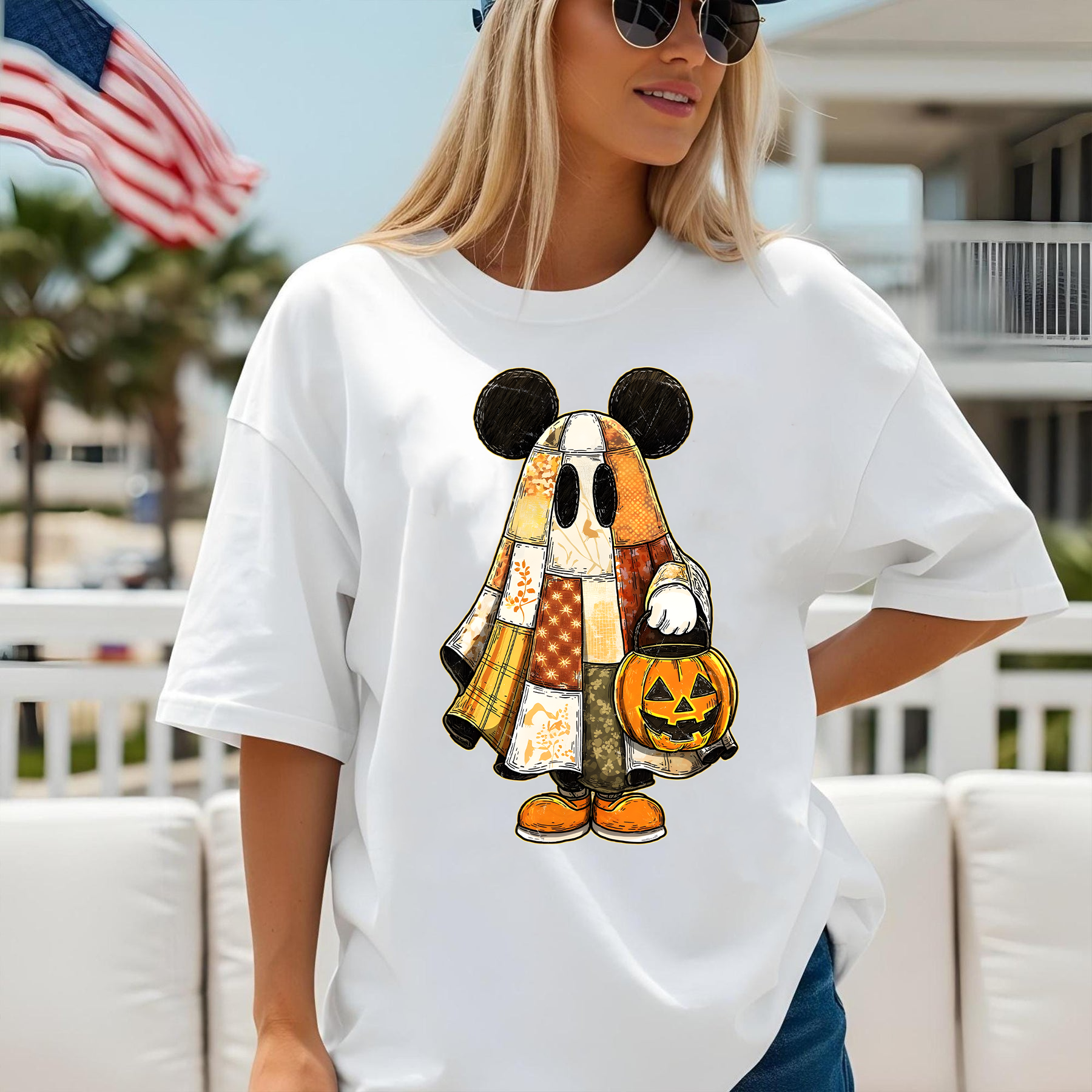 Retro Halloween Floral Cartoon Mouse Couple Shirt, Preppy Halloween Mouse And Friend Ghost Shirt, Spooky Cartoon Matching Shirt