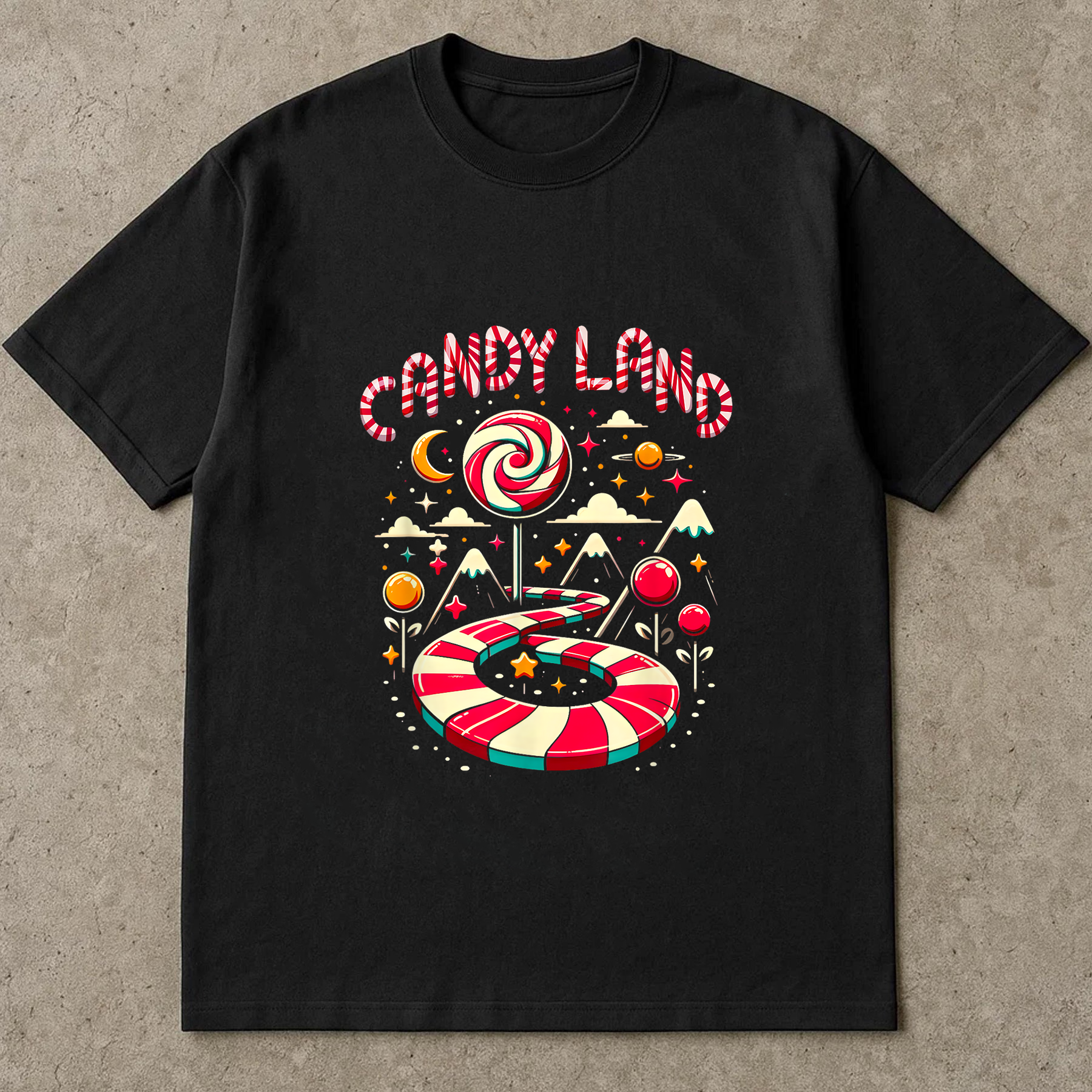 Candy Land Christmas Shirt, Sweet Holiday Tee, Candy Cane Path Top, Retro Festive Outfit, Cute Santa Season Gift, Holiday Party Shirt