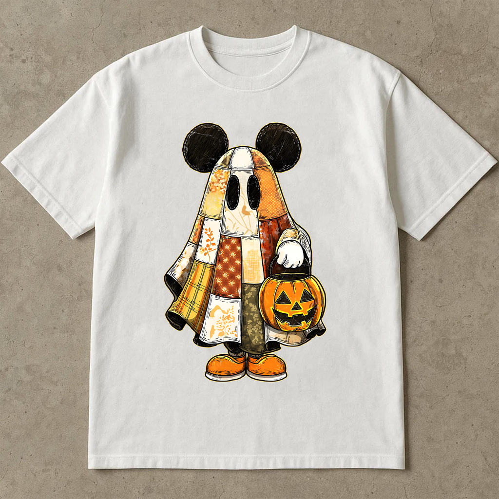 Retro Halloween Floral Cartoon Mouse Couple Shirt, Preppy Halloween Mouse And Friend Ghost Shirt, Spooky Cartoon Matching Shirt