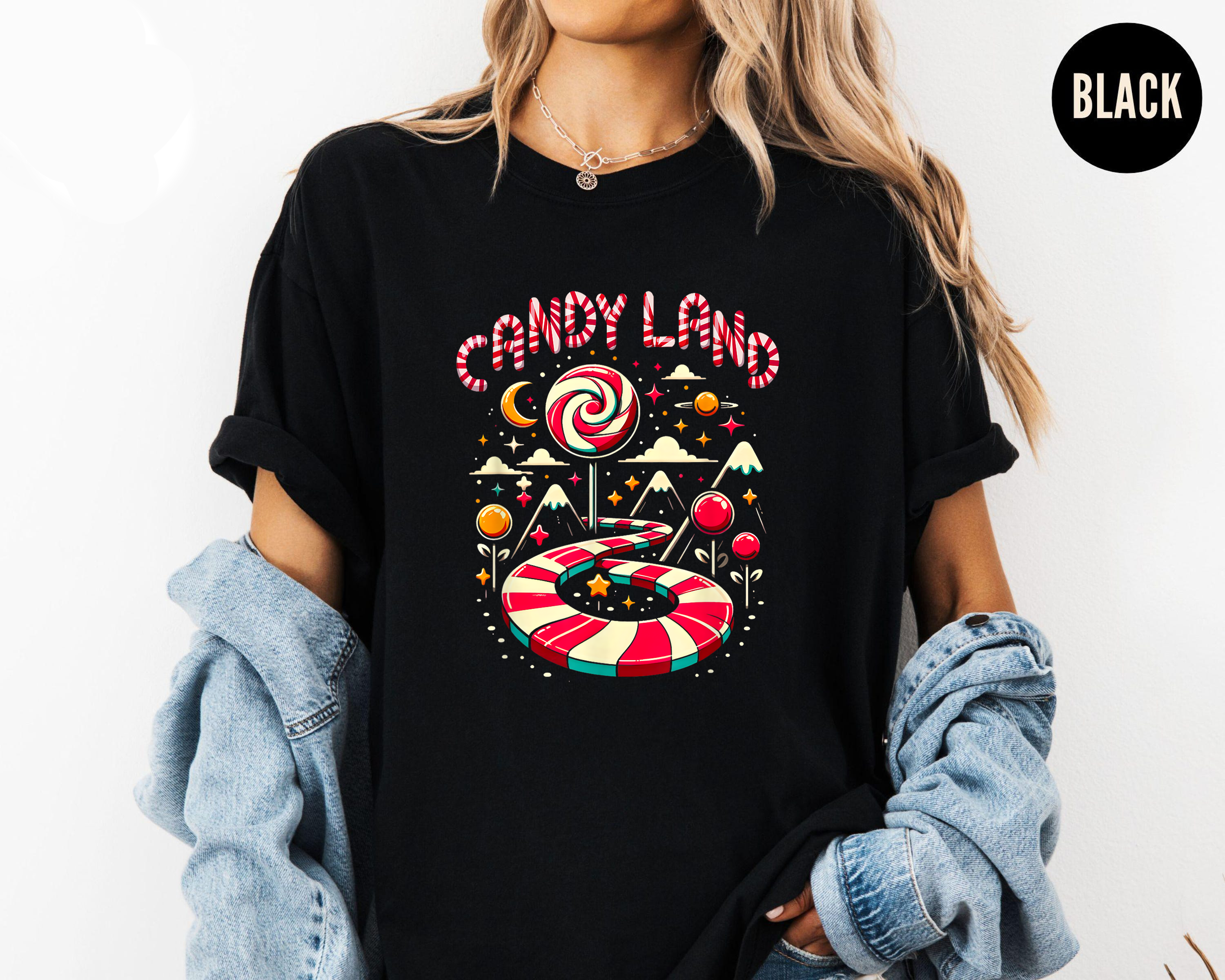 Candy Land Christmas Shirt, Sweet Holiday Tee, Candy Cane Path Top, Retro Festive Outfit, Cute Santa Season Gift, Holiday Party Shirt