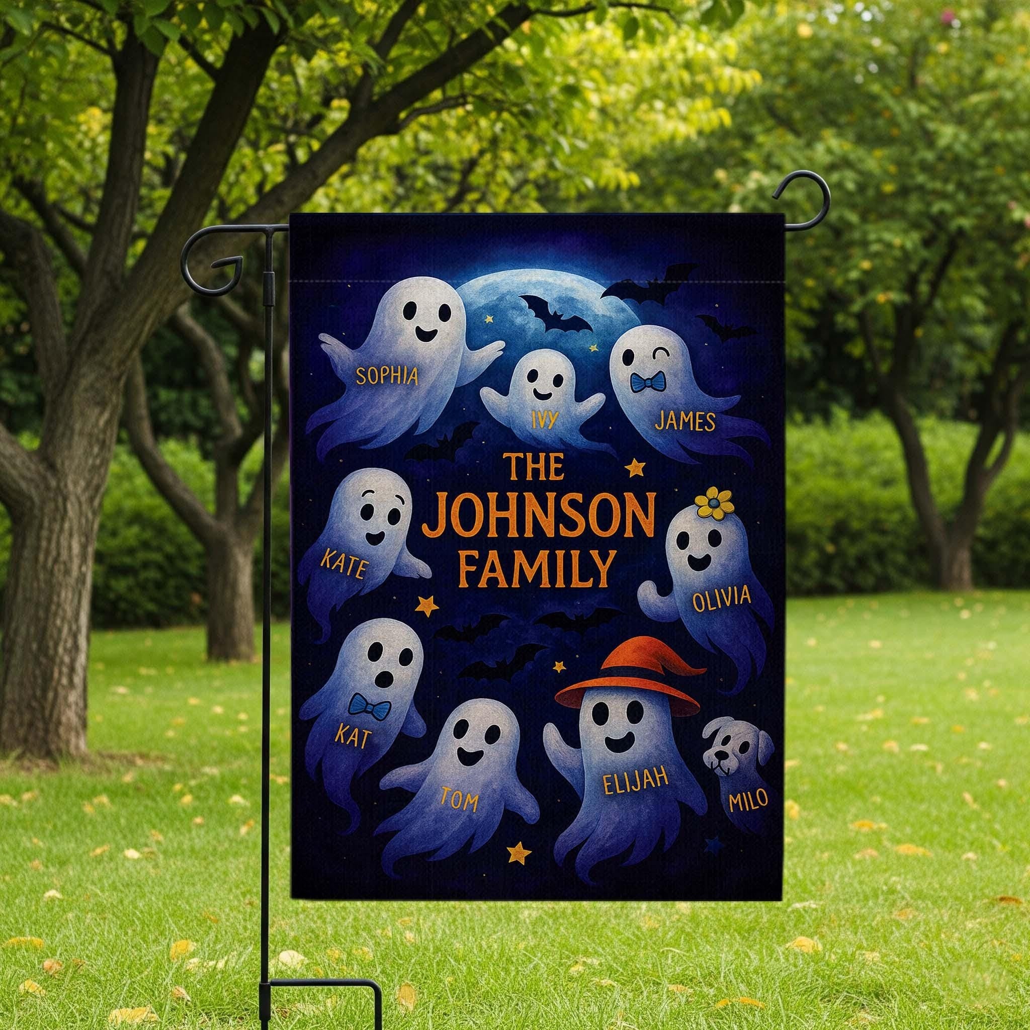 Personalized Halloween Family Flag, Custom Ghost Family Yard Sign, Spooky Halloween Decor, Customizable Halloween Gift, Family Ghost Decor