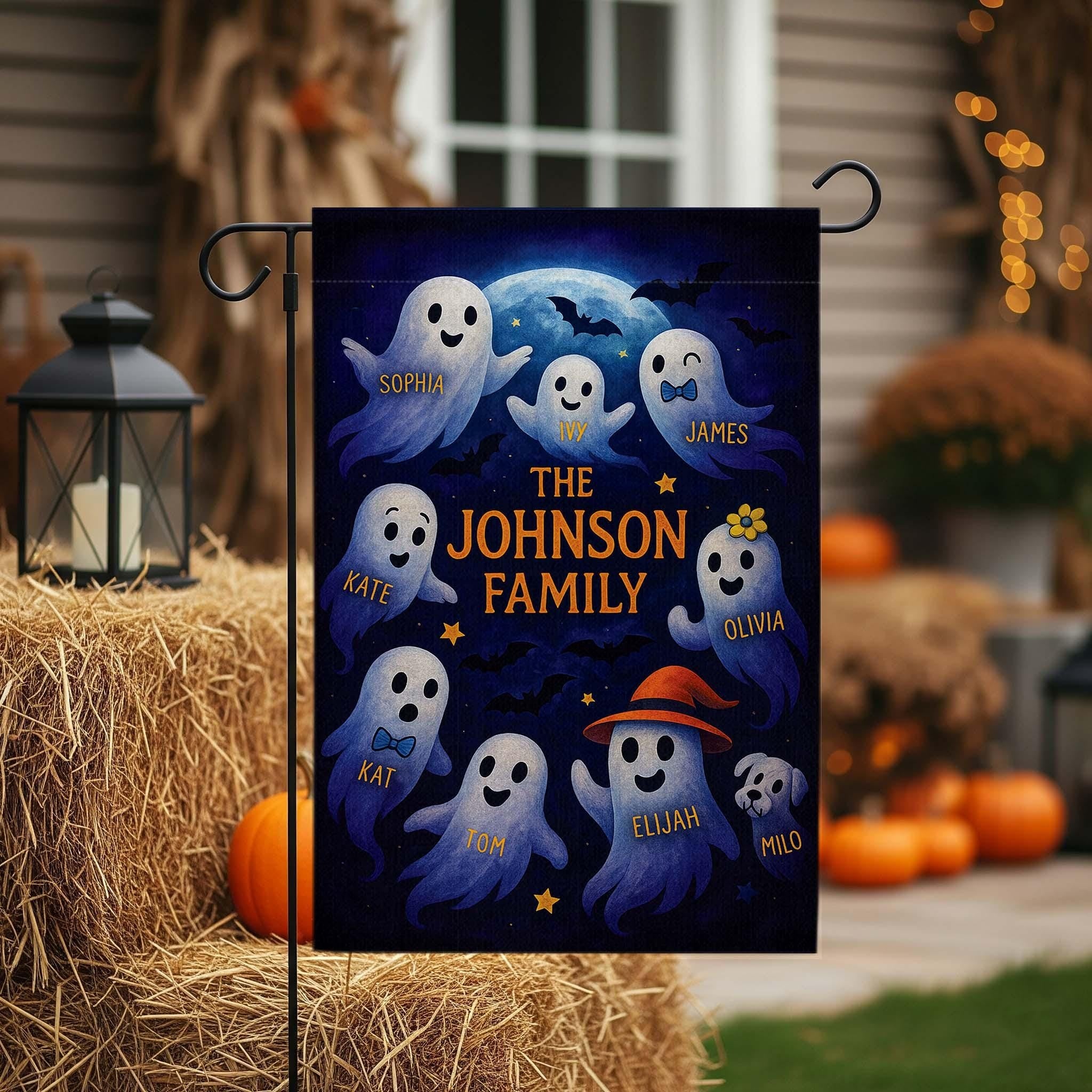 Personalized Halloween Family Flag, Custom Ghost Family Yard Sign, Spooky Halloween Decor, Customizable Halloween Gift, Family Ghost Decor