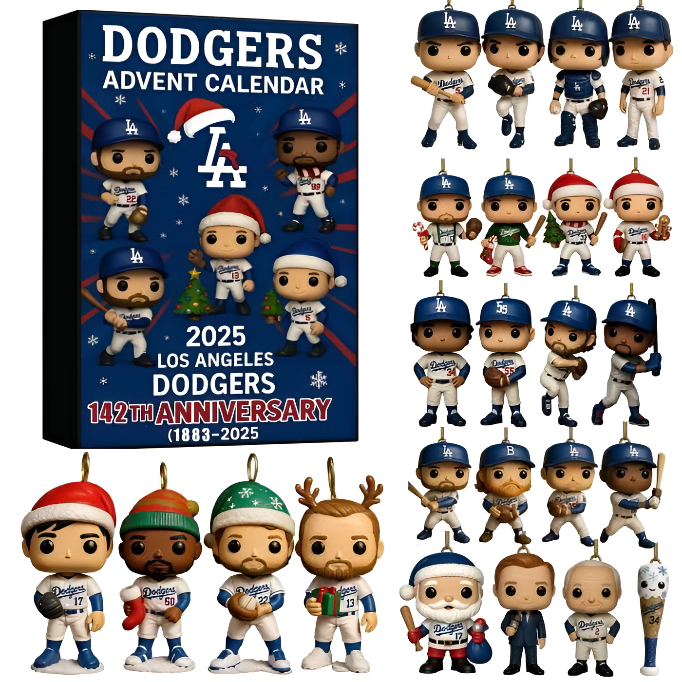 Los Angeles Dodgers 142th Anniversary Advent Calendar 2025, MLB Mini Figures Set, Dodgers Christmas Box, Baseball Fan Holiday Gift