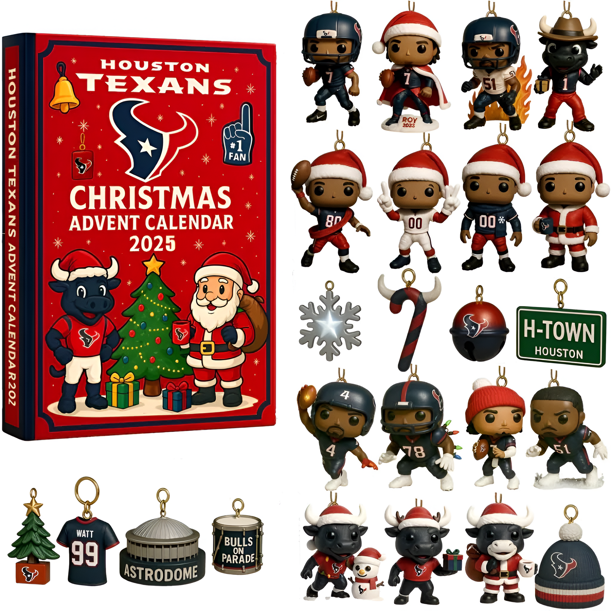 Houston Texans Christmas Advent Calendar 2025, NFL Mini Figures Gift Box, Texans Holiday Countdown, Football Fan Christmas Decor