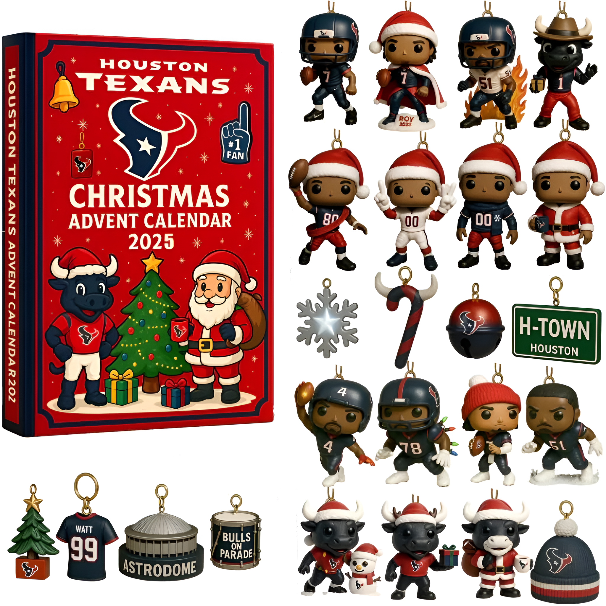 Houston Texans Christmas Advent Calendar 2025, NFL Mini Figures Gift Box, Texans Holiday Countdown, Football Fan Christmas Decor