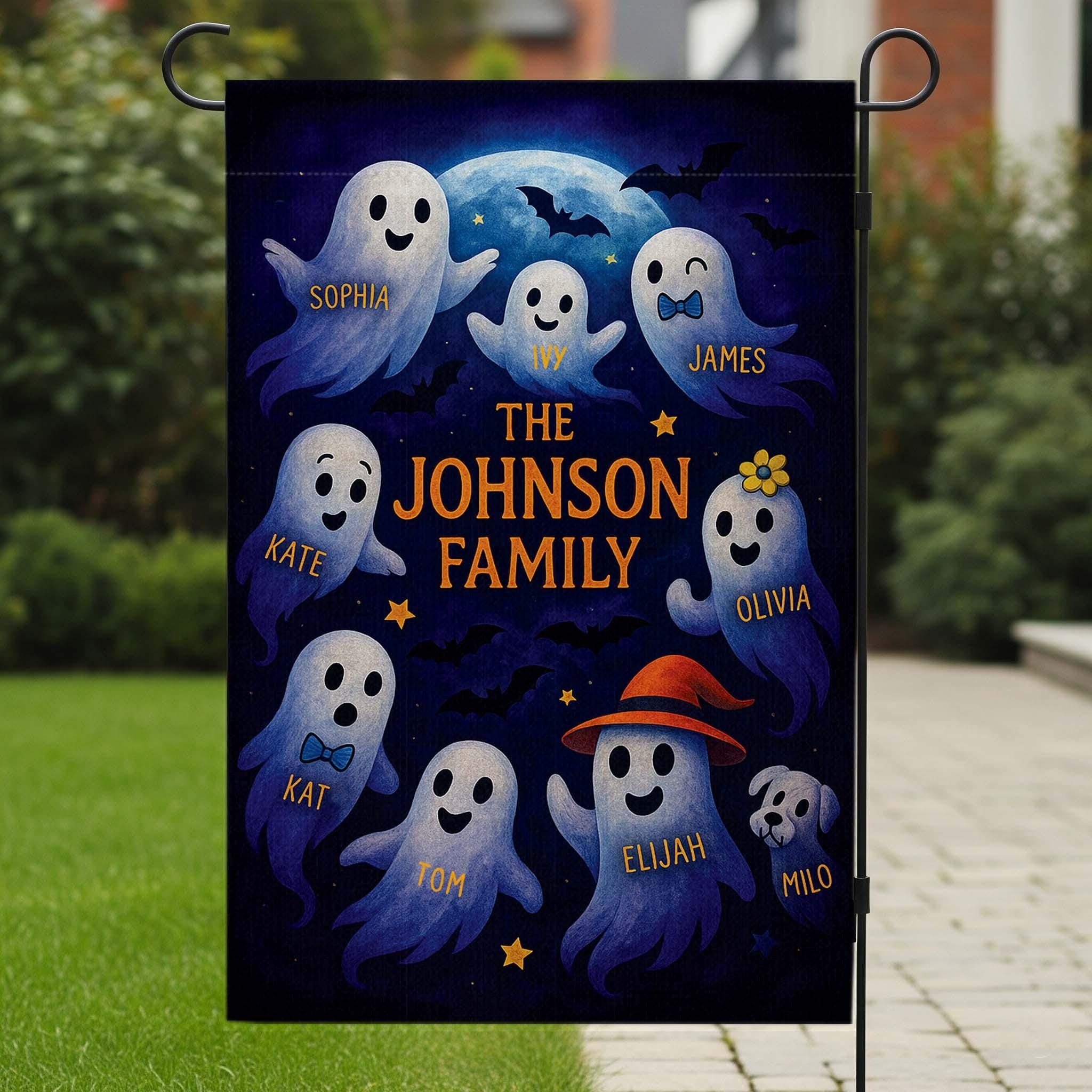 Personalized Halloween Family Flag, Custom Ghost Family Yard Sign, Spooky Halloween Decor, Customizable Halloween Gift, Family Ghost Decor