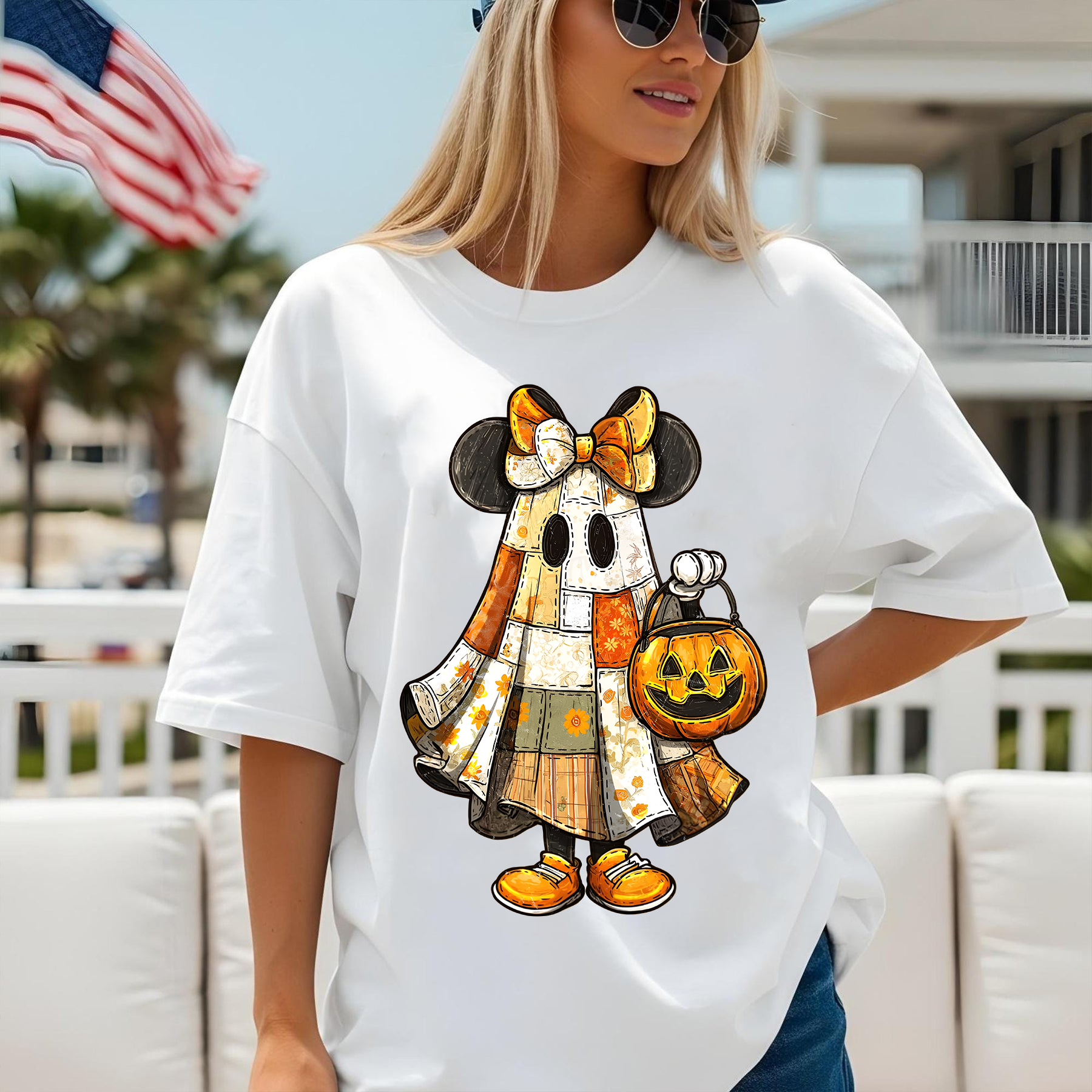 Retro Halloween Floral Cartoon Mouse Couple Shirt, Preppy Halloween Mouse And Friend Ghost Shirt, Spooky Cartoon Matching Shirt